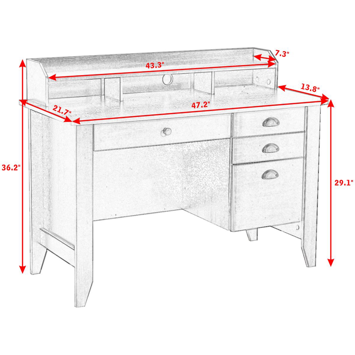 TopBuy – Table d’étude en bois avec tiroirs, bureau d’ordinateur, noir/noyer