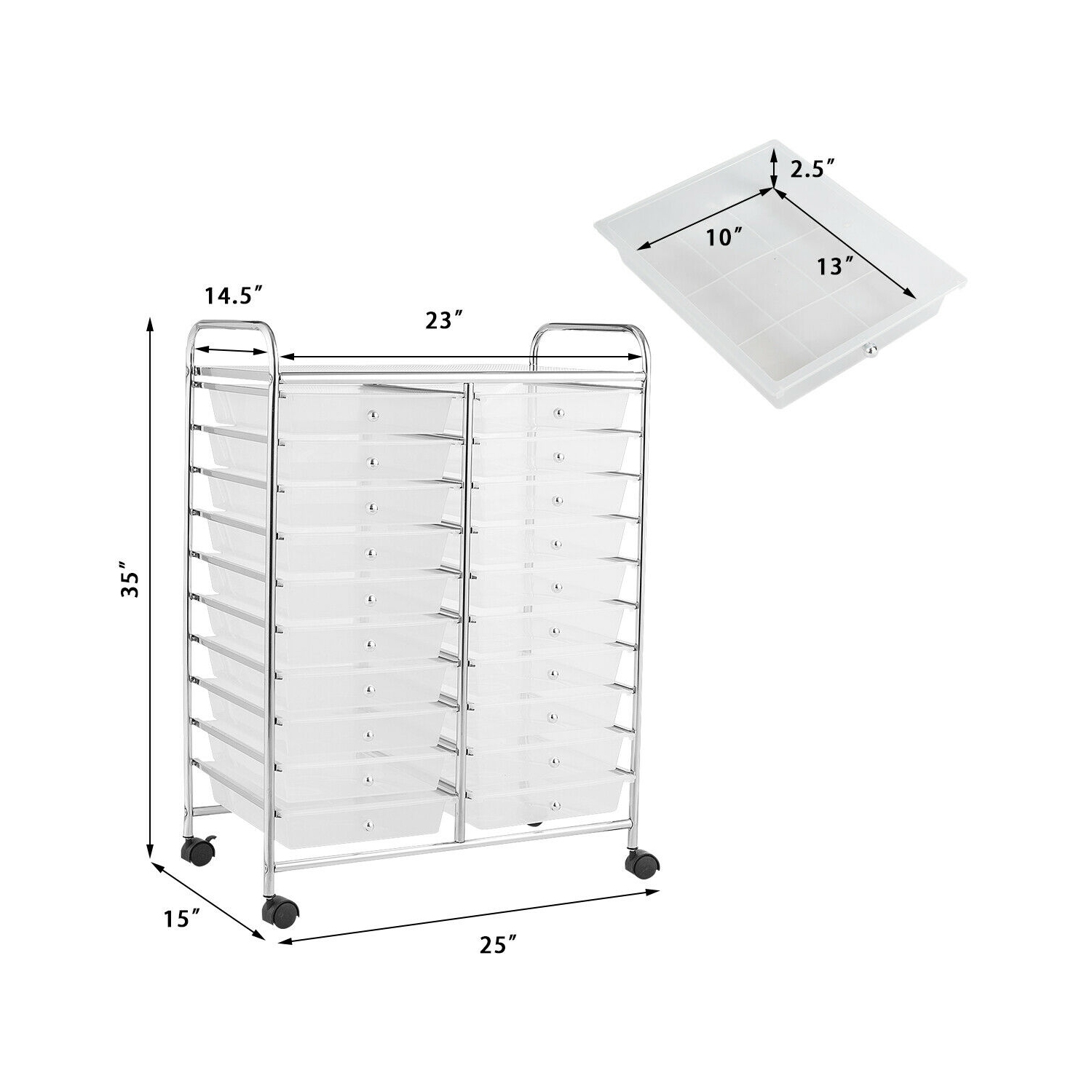 Topbuy 20-Drawers Rolling Storage Cart with Organizer Top Clear