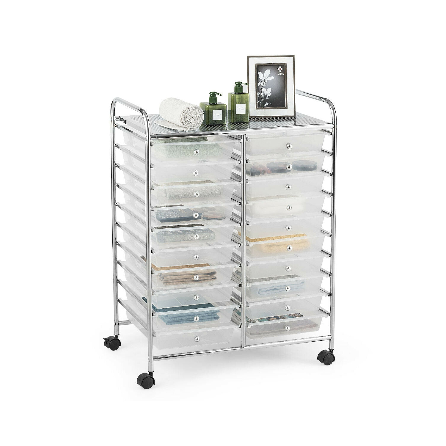 Topbuy 20-Drawers Rolling Storage Cart with Organizer Top Clear