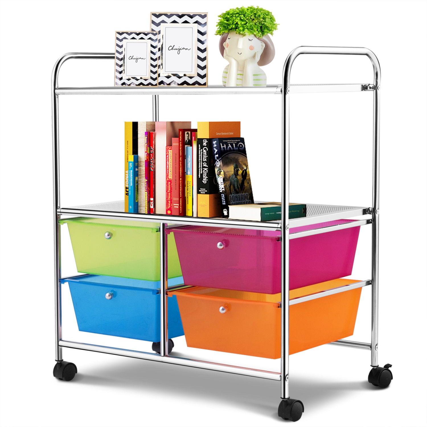 Topbuy 4-Drawer Rolling Storage Cart Metal Rack Organizer Shelf with Wheels Multicolor