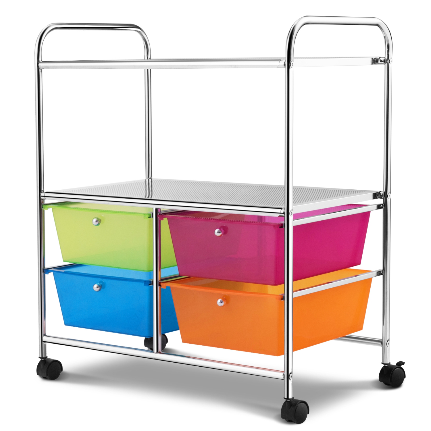 Topbuy 4-Drawer Rolling Storage Cart Metal Rack Organizer Shelf with Wheels Multicolor