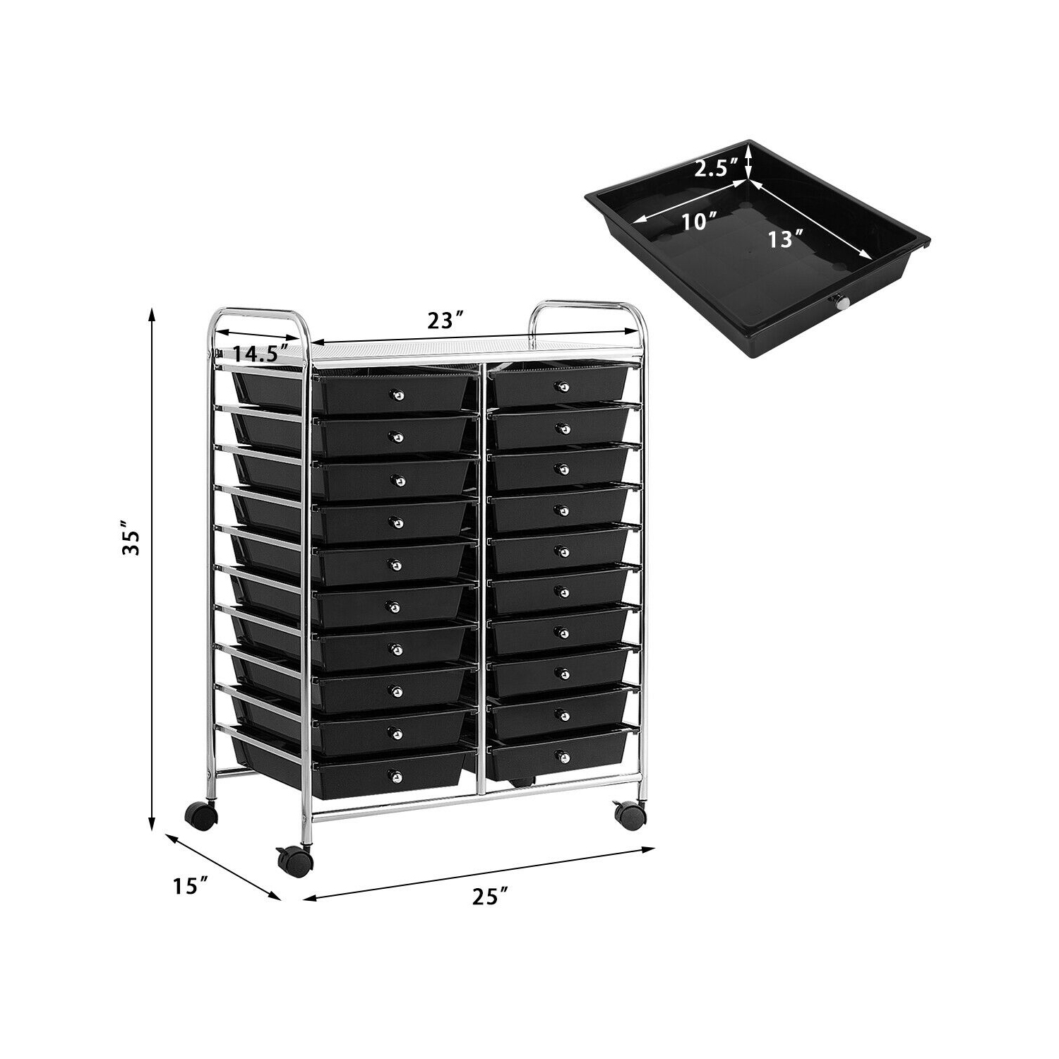 Topbuy 20-Drawers Rolling Storage Cart with Organizer Top Black