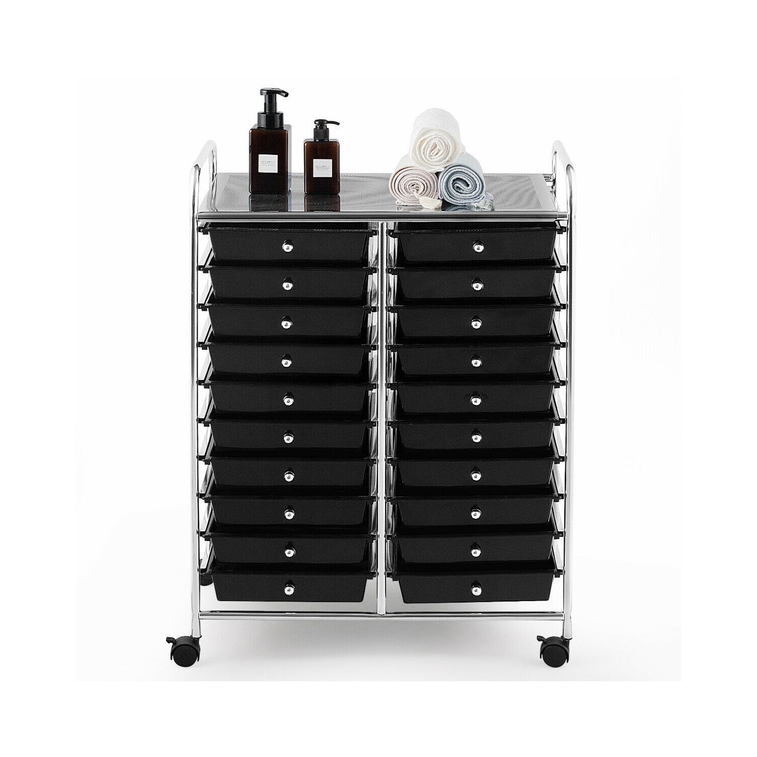 Topbuy 20-Drawers Rolling Storage Cart with Organizer Top Black