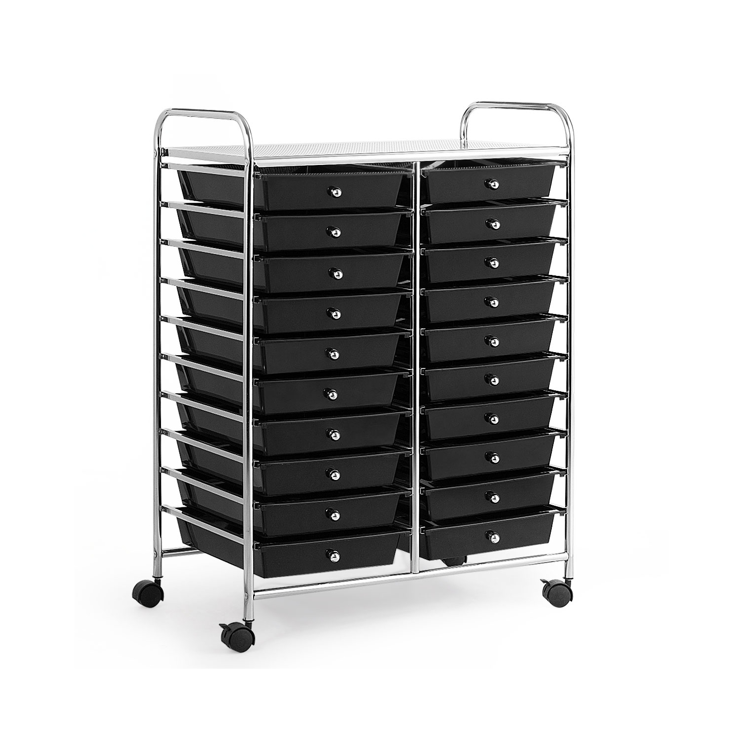 Topbuy 20-Drawers Rolling Storage Cart with Organizer Top Black