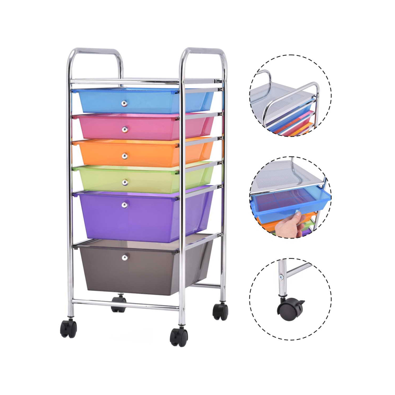 Topbuy 6 Drawer Scrapbook Paper Organizer Rolling Storage Cart for Office School Multicolor