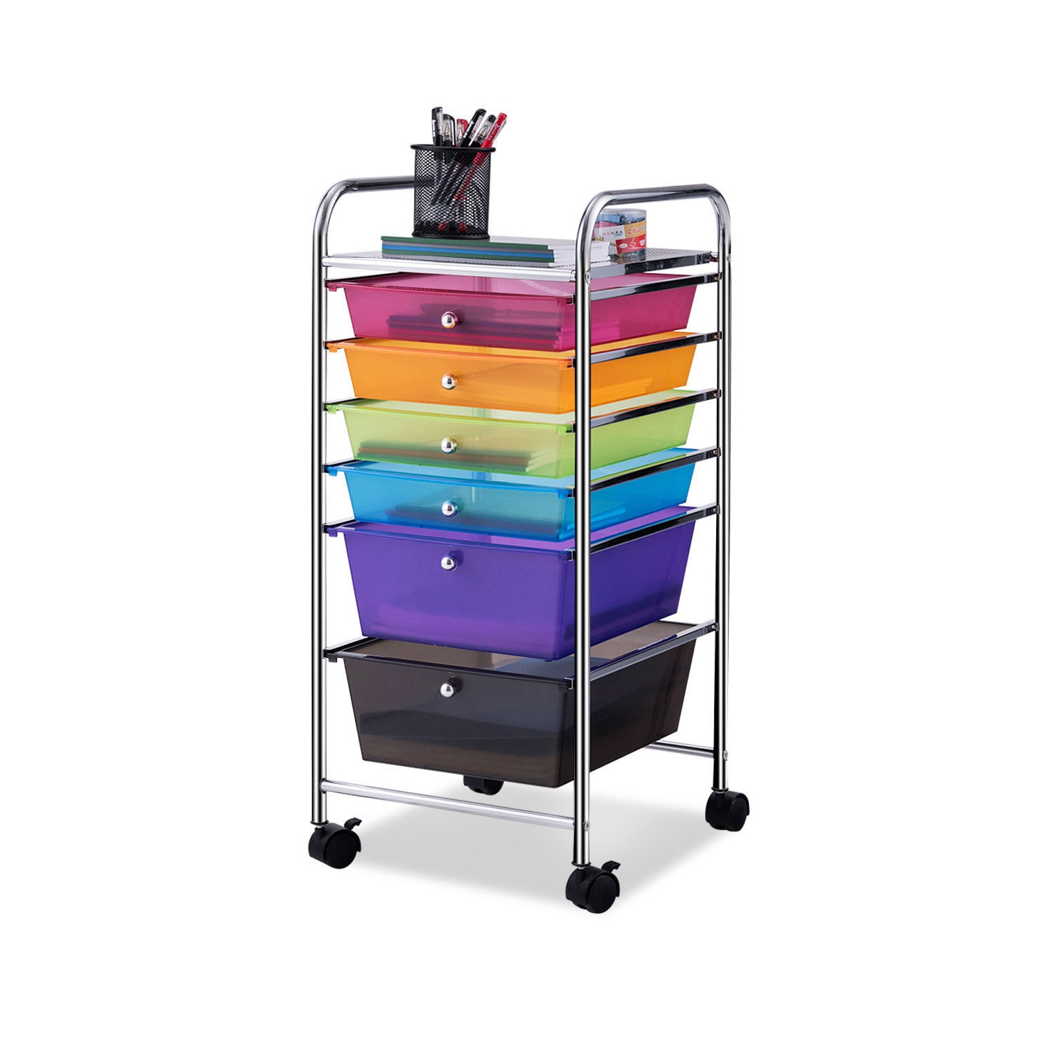 Topbuy 6 Drawer Scrapbook Paper Organizer Rolling Storage Cart for Office School Multicolor