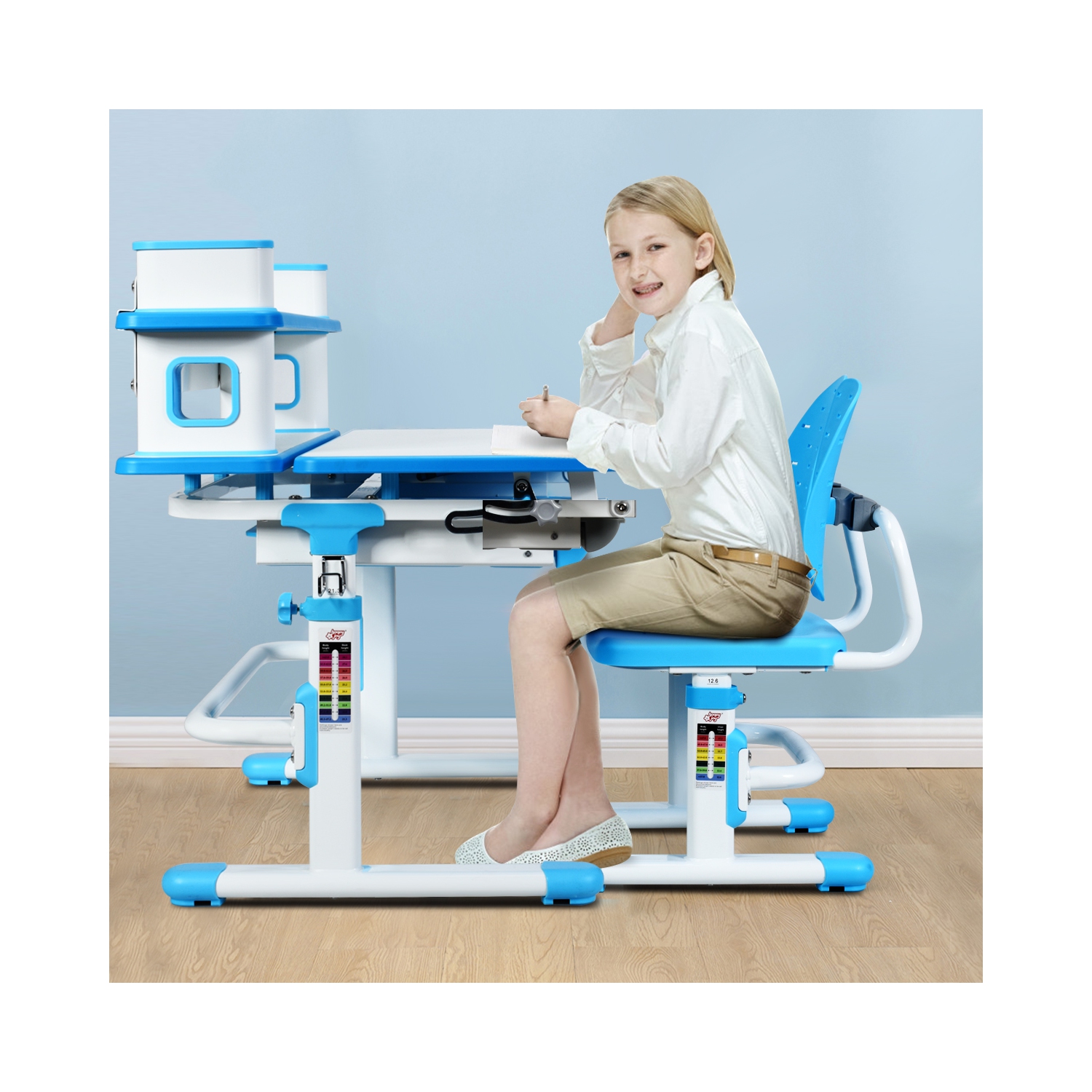 Topbuy Children's Studying Table Height Adjustable Desk Chair Set Blue