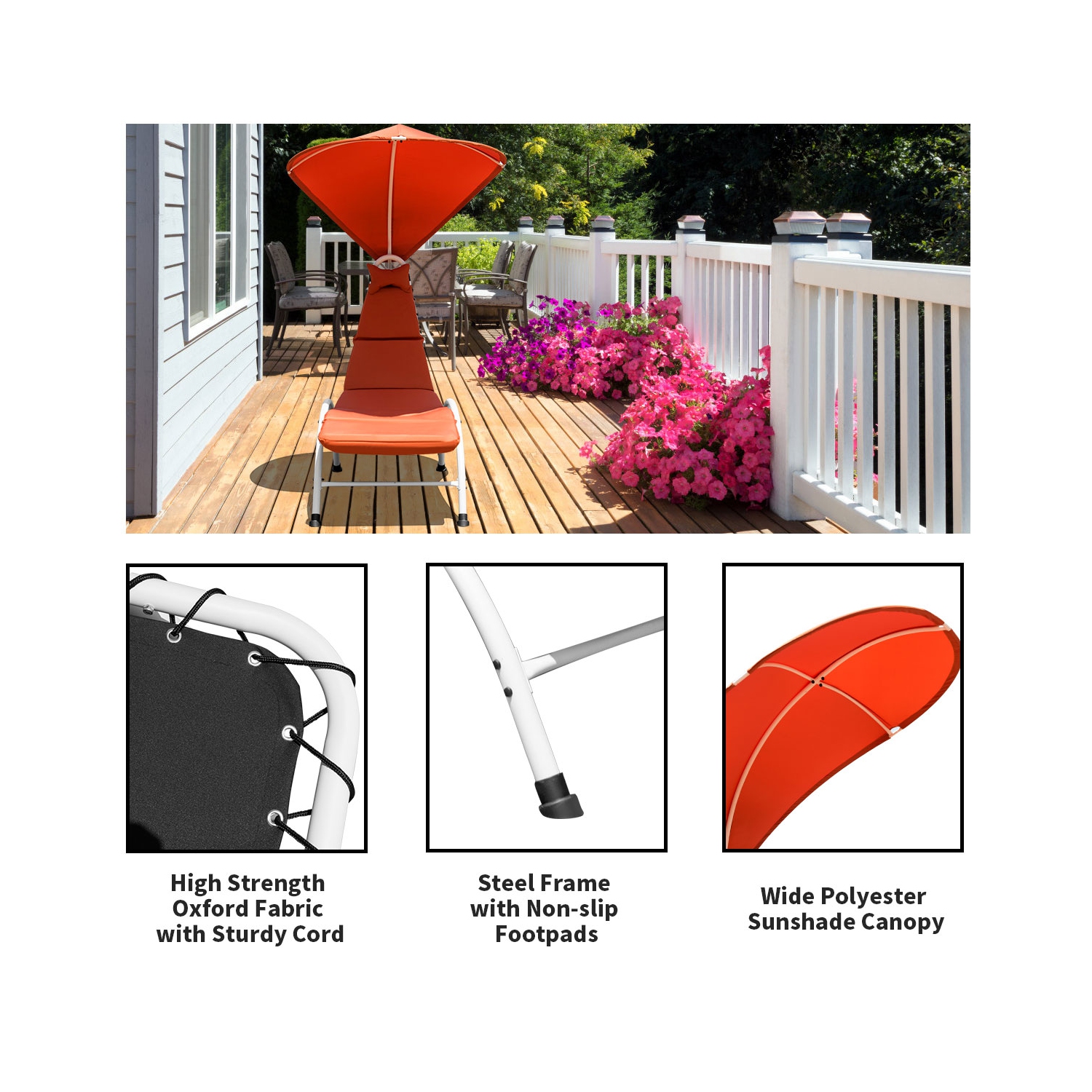 Topbuy Patio Chaise Chaise Lounge Chair with Canopy Cushioned Canopy Lounger