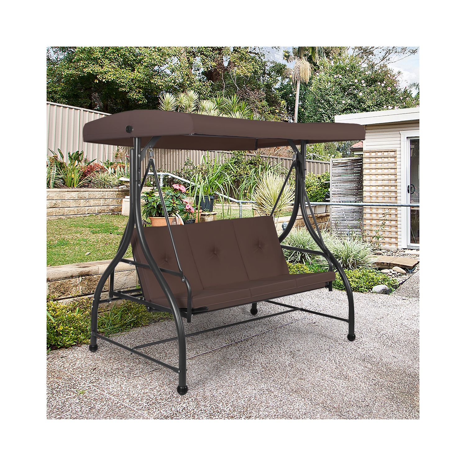 Topbuy 3 Person Porch Swing Hammock Bench Chair Outdoor with Canopy Turquoise/Beige/ Black/Brown/Wine Red