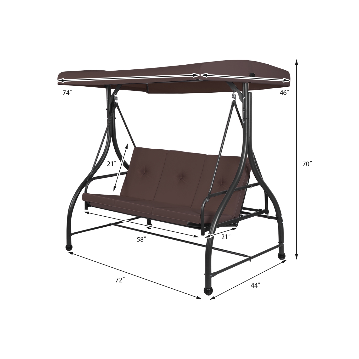 Topbuy 3 Person Porch Swing Hammock Bench Chair Outdoor with Canopy Turquoise/Beige/ Black/Brown/Wine Red