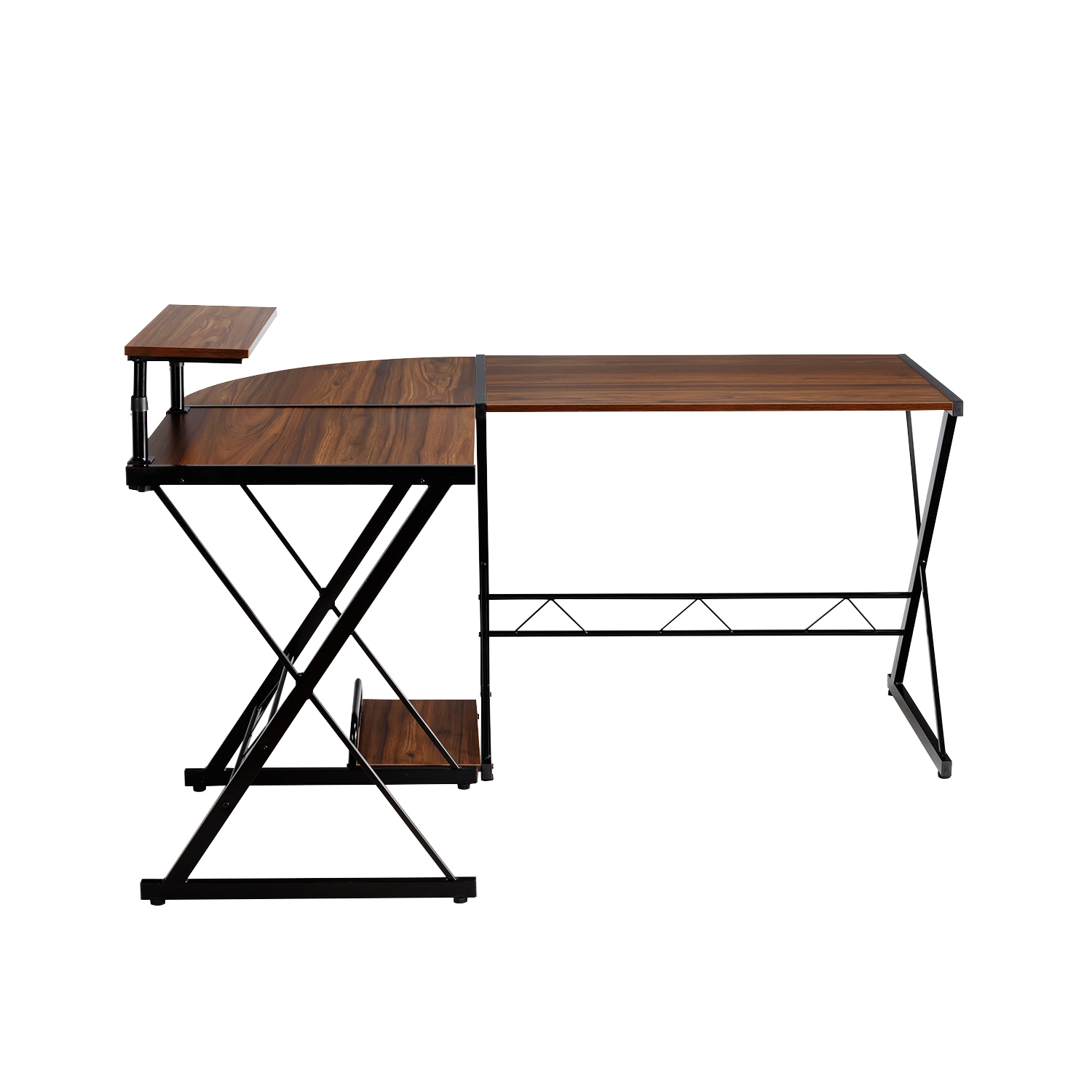 Topbuy L-Shaped Corner Desk Computer Gaming Table with Monitor Stand &Host Tray Black/Antique/Walnut