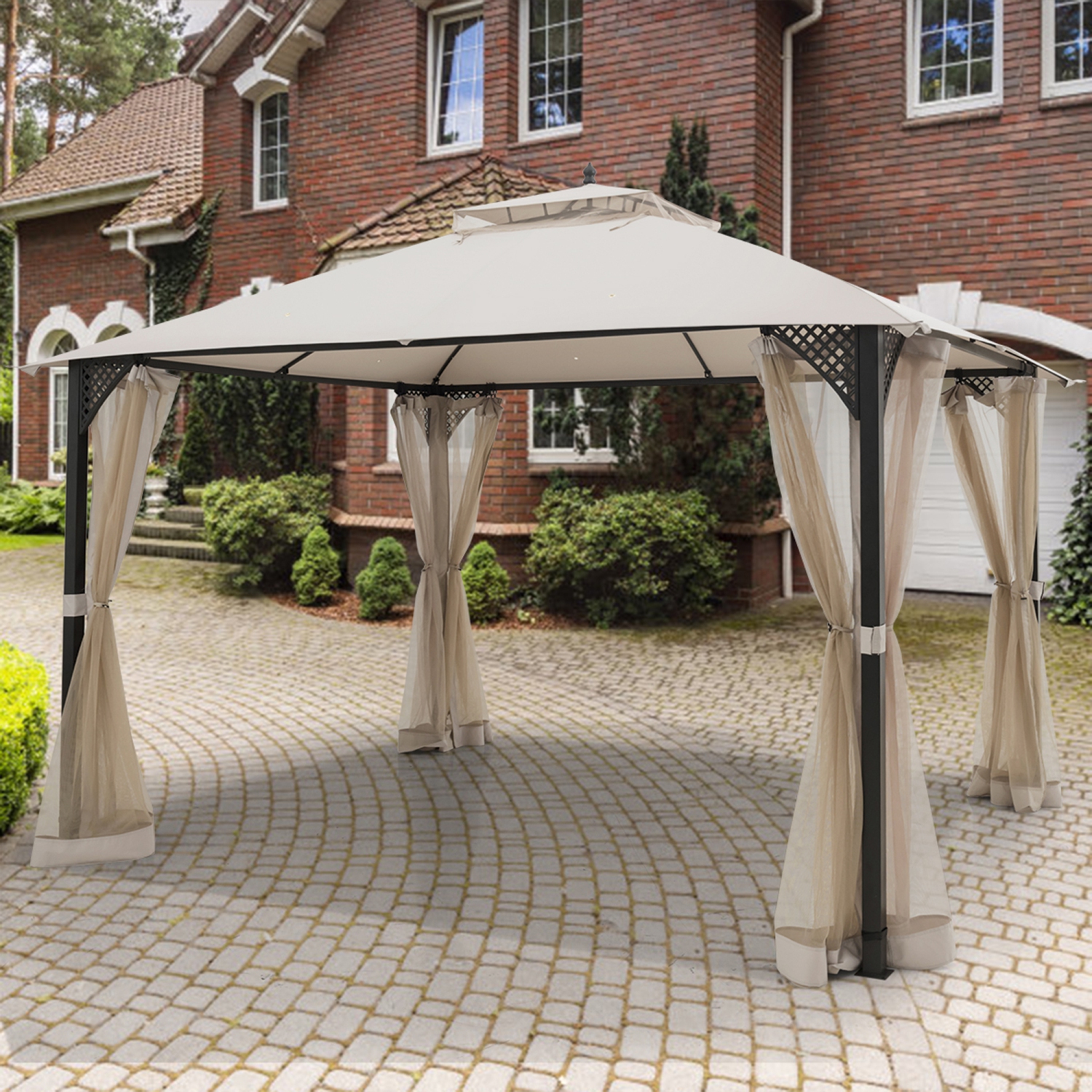 Topbuy 12' x 10' Octagonal Tent Outdoor Gazebo Canopy Shelter with Mosquito Netting Brown/Beige