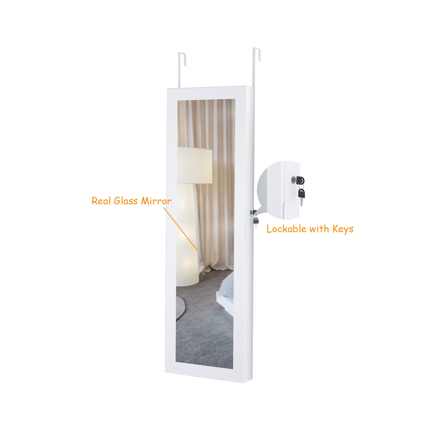 Topbuy Lockable Armoire Dressing Organizer Wall Door Mounted Mirrored Jewelry Cabinet w/ LED Lights