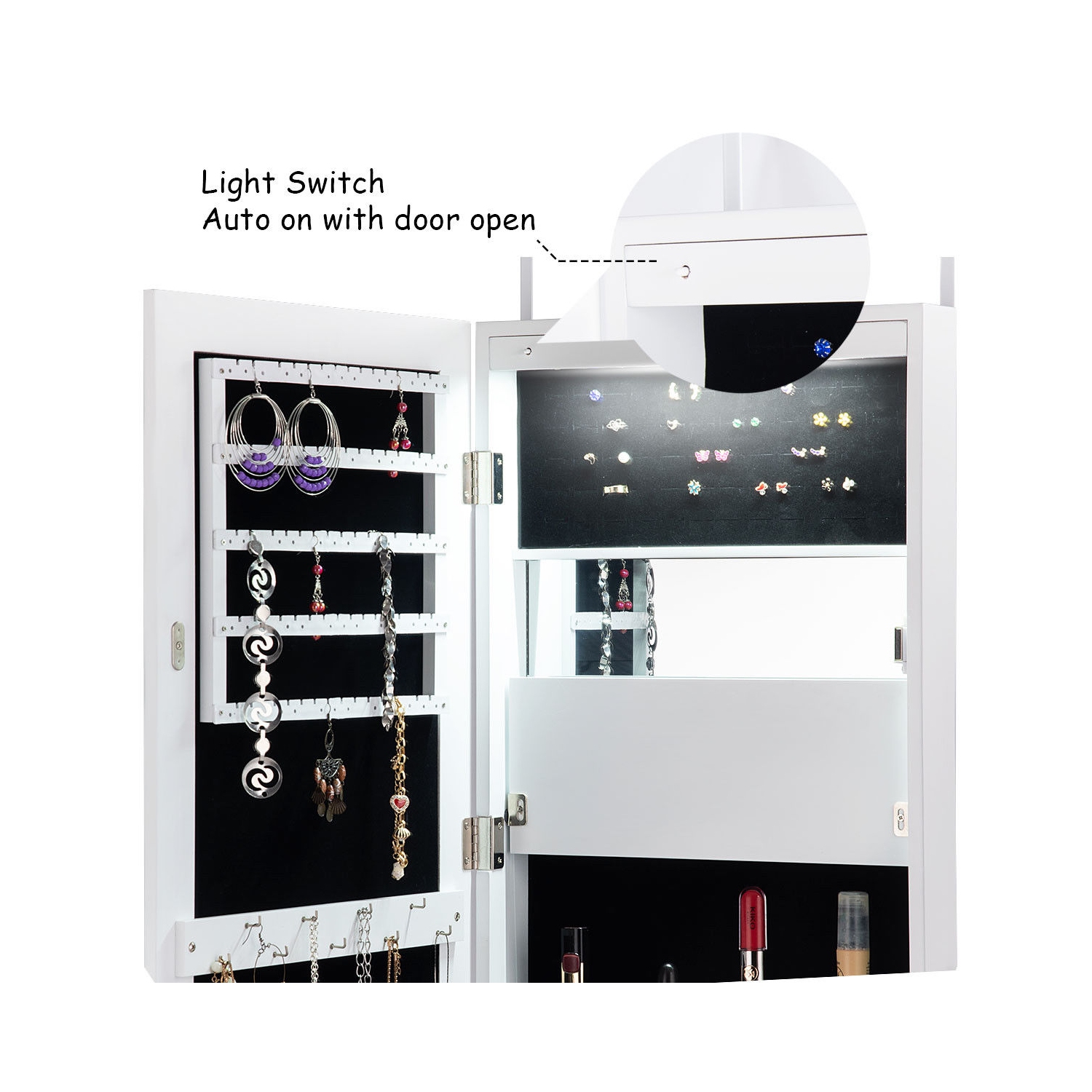 Topbuy Lockable Armoire Dressing Organizer Wall Door Mounted Mirrored Jewelry Cabinet w/ LED Lights