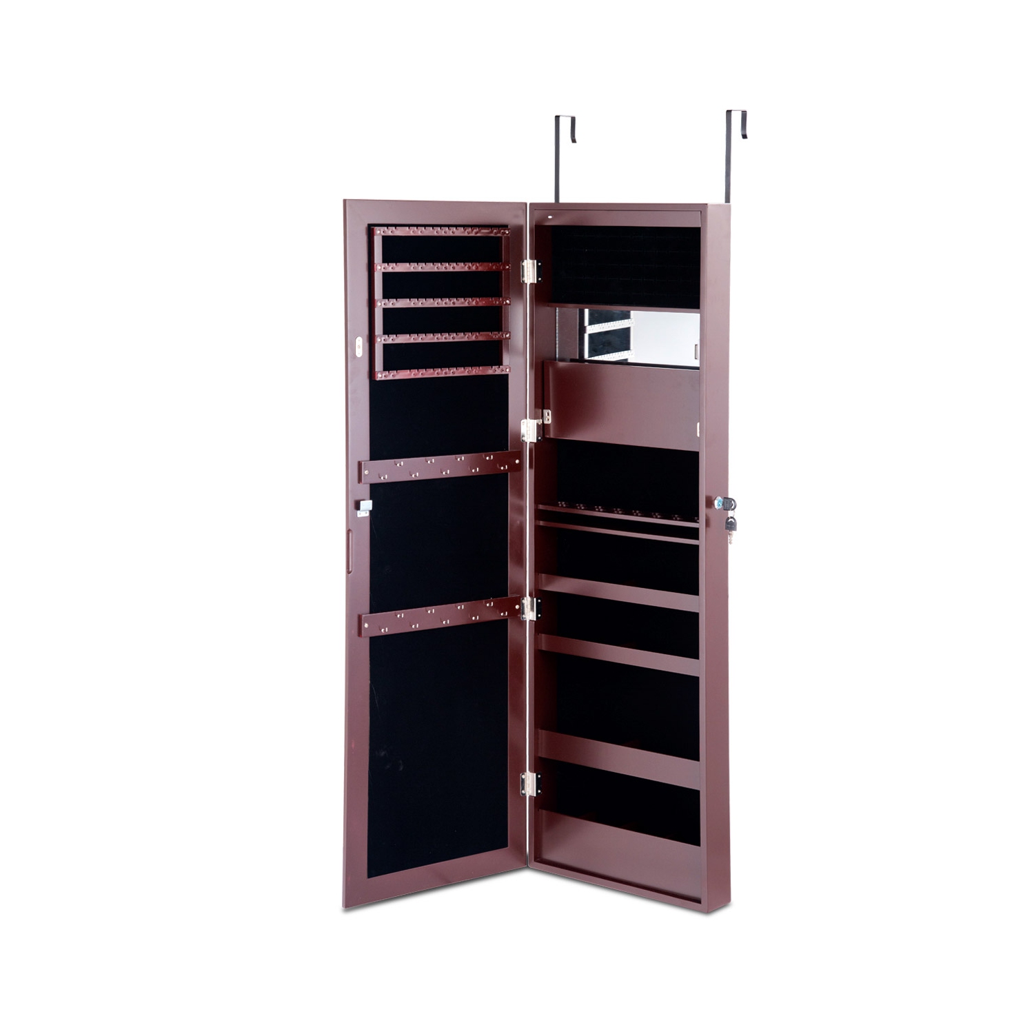 Topbuy Lockable Armoire Dressing Organizer Wall Door Mounted Mirrored Jewelry Cabinet w/ LED Lights