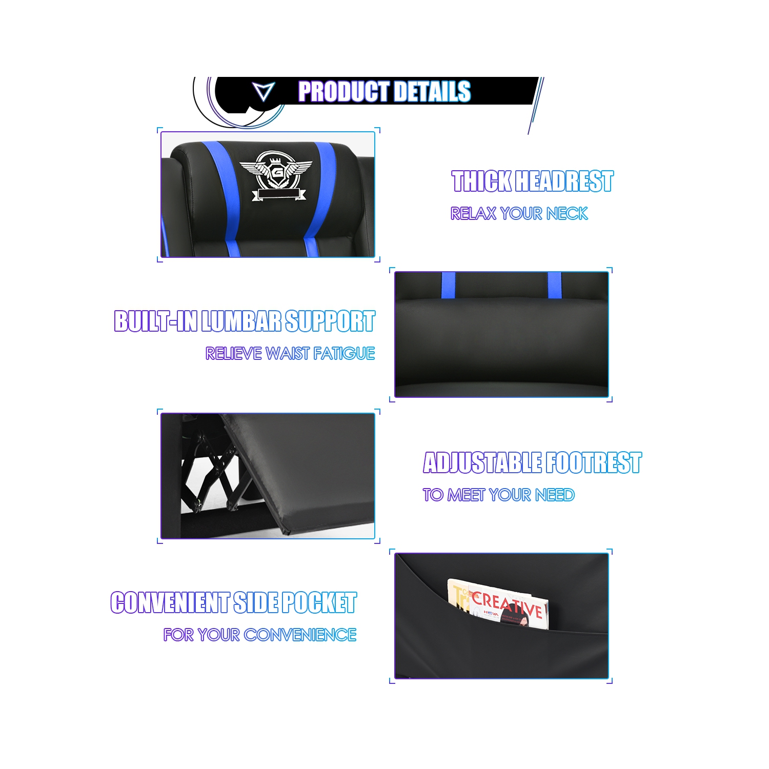 Topbuy PU Leather Gaming Recliner Chair Single Massage Lounge Sofa with Lumbar Cushion