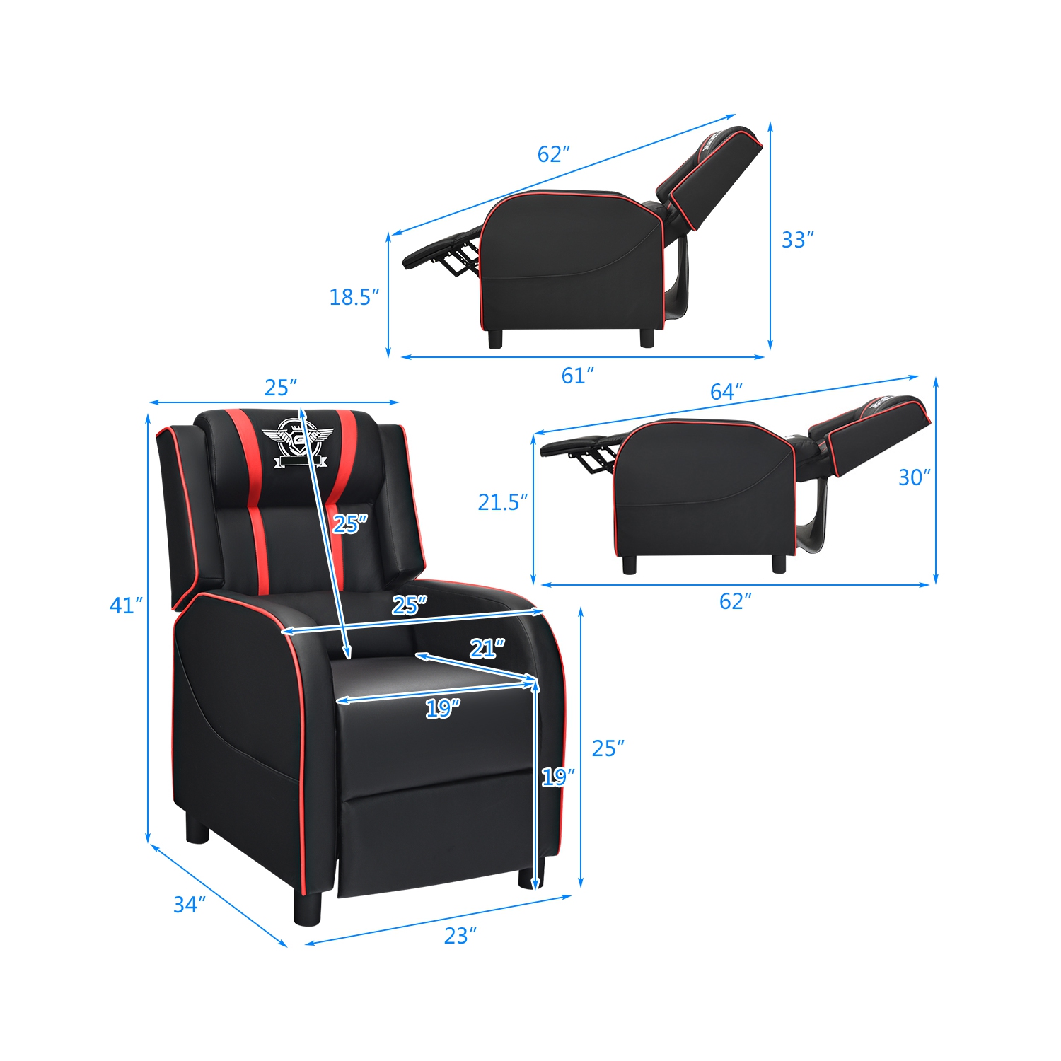 Topbuy PU Leather Gaming Recliner Chair Single Massage Lounge Sofa with Lumbar Cushion