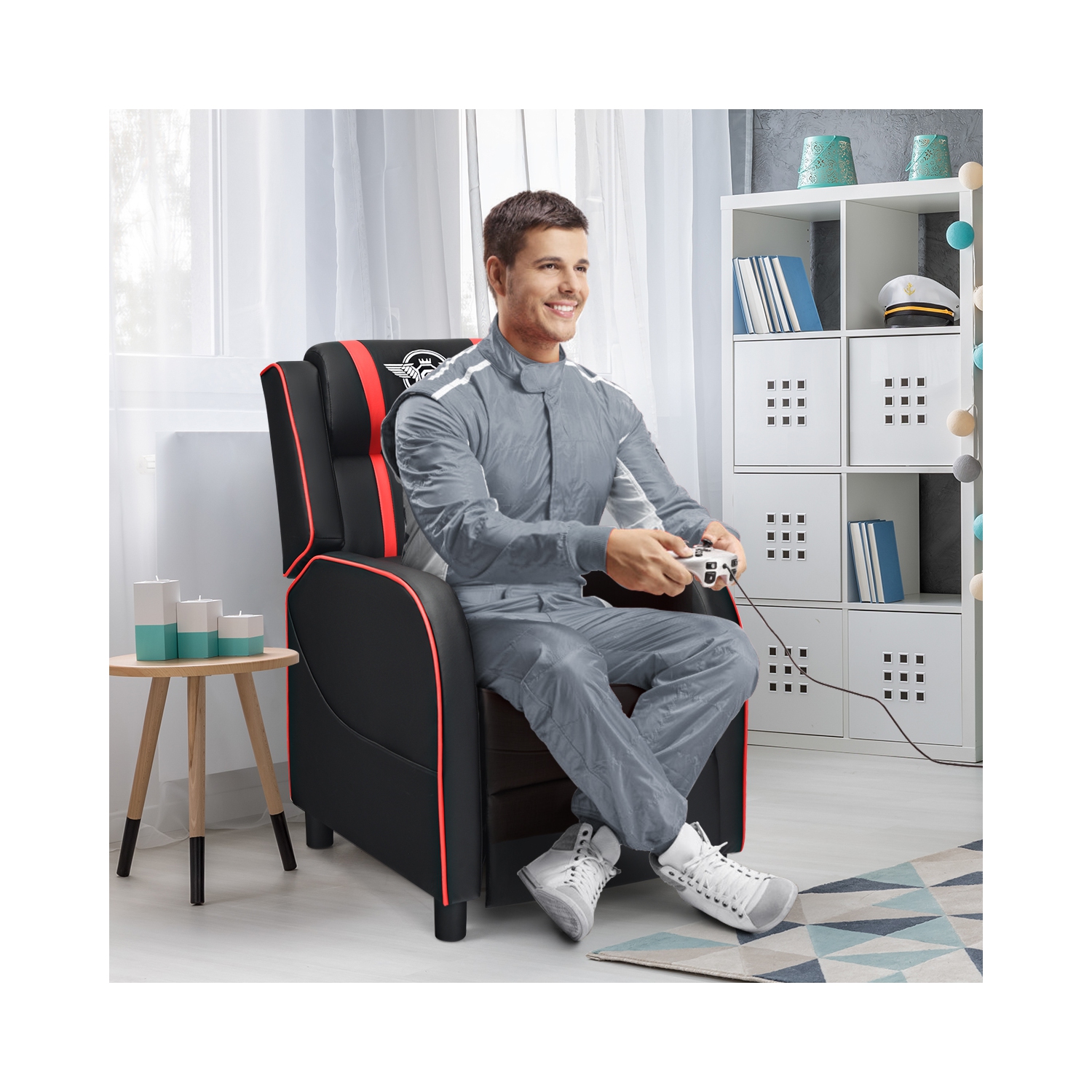 Topbuy PU Leather Gaming Recliner Chair Single Massage Lounge Sofa with Lumbar Cushion