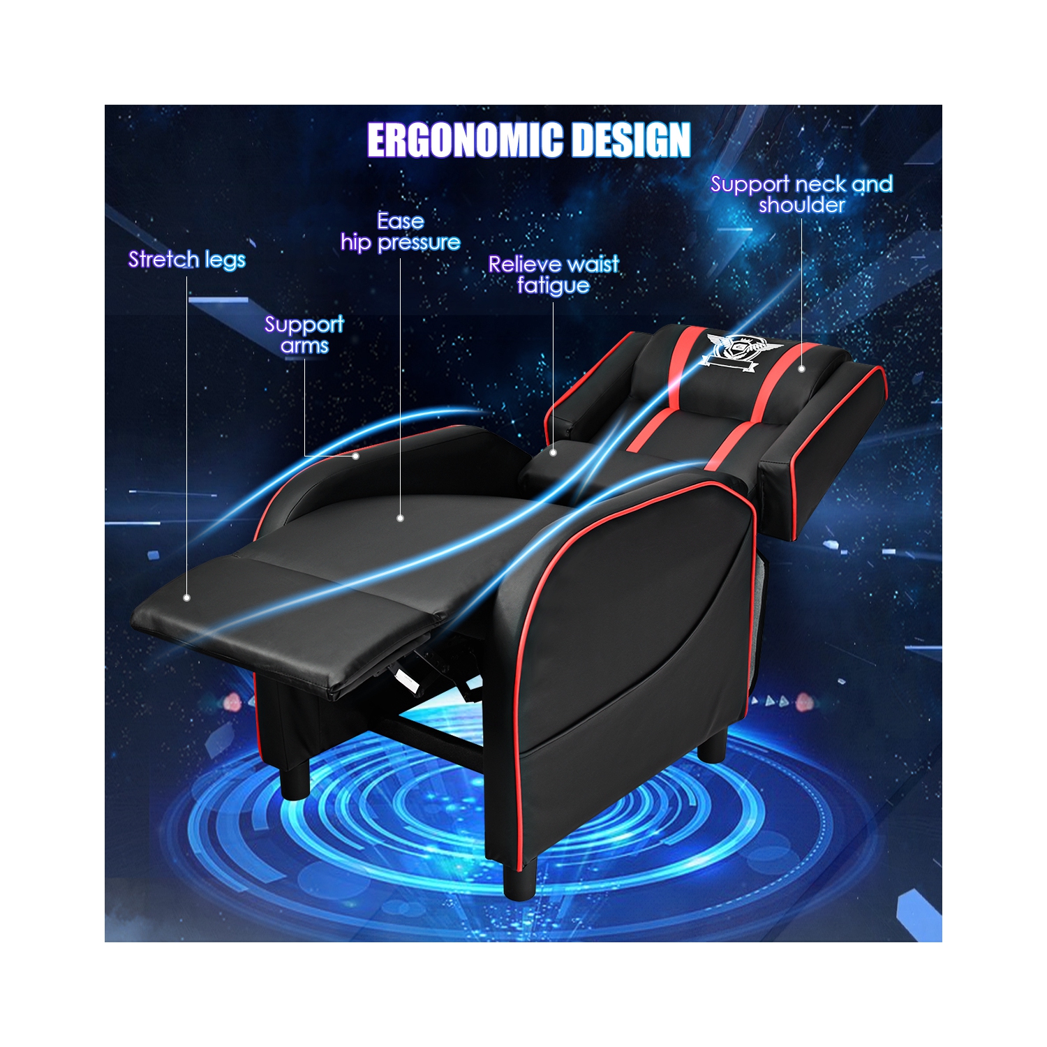 Topbuy PU Leather Gaming Recliner Chair Single Massage Lounge Sofa with Lumbar Cushion