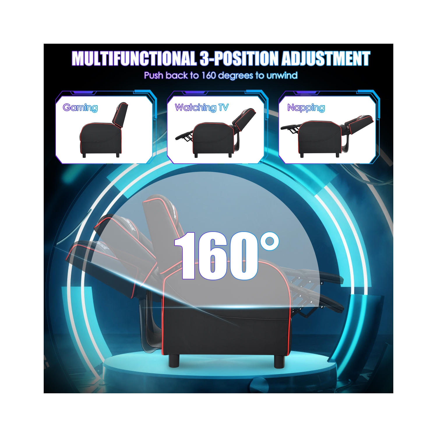 Topbuy PU Leather Gaming Recliner Chair Single Massage Lounge Sofa with Lumbar Cushion