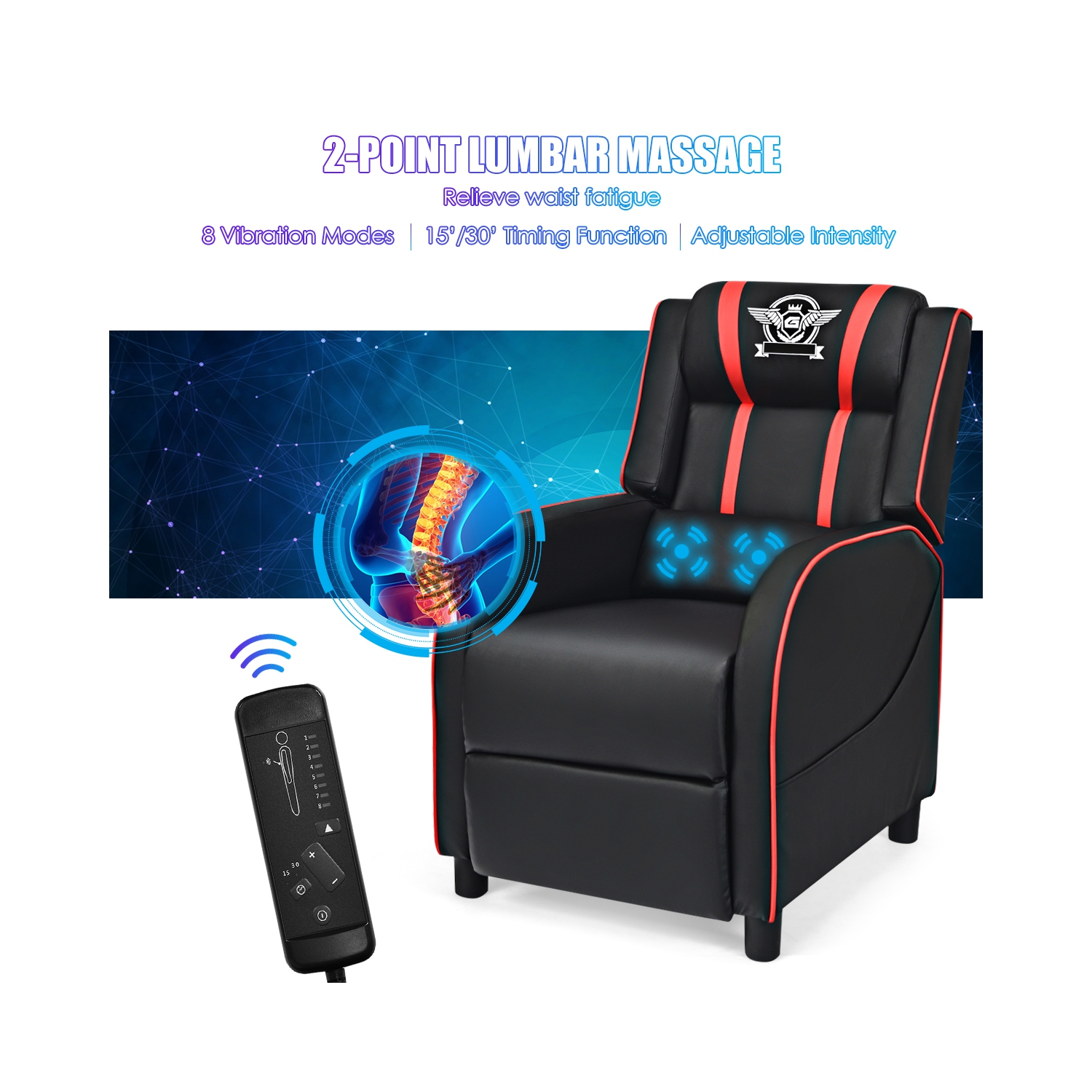 Topbuy PU Leather Gaming Recliner Chair Single Massage Lounge Sofa with Lumbar Cushion