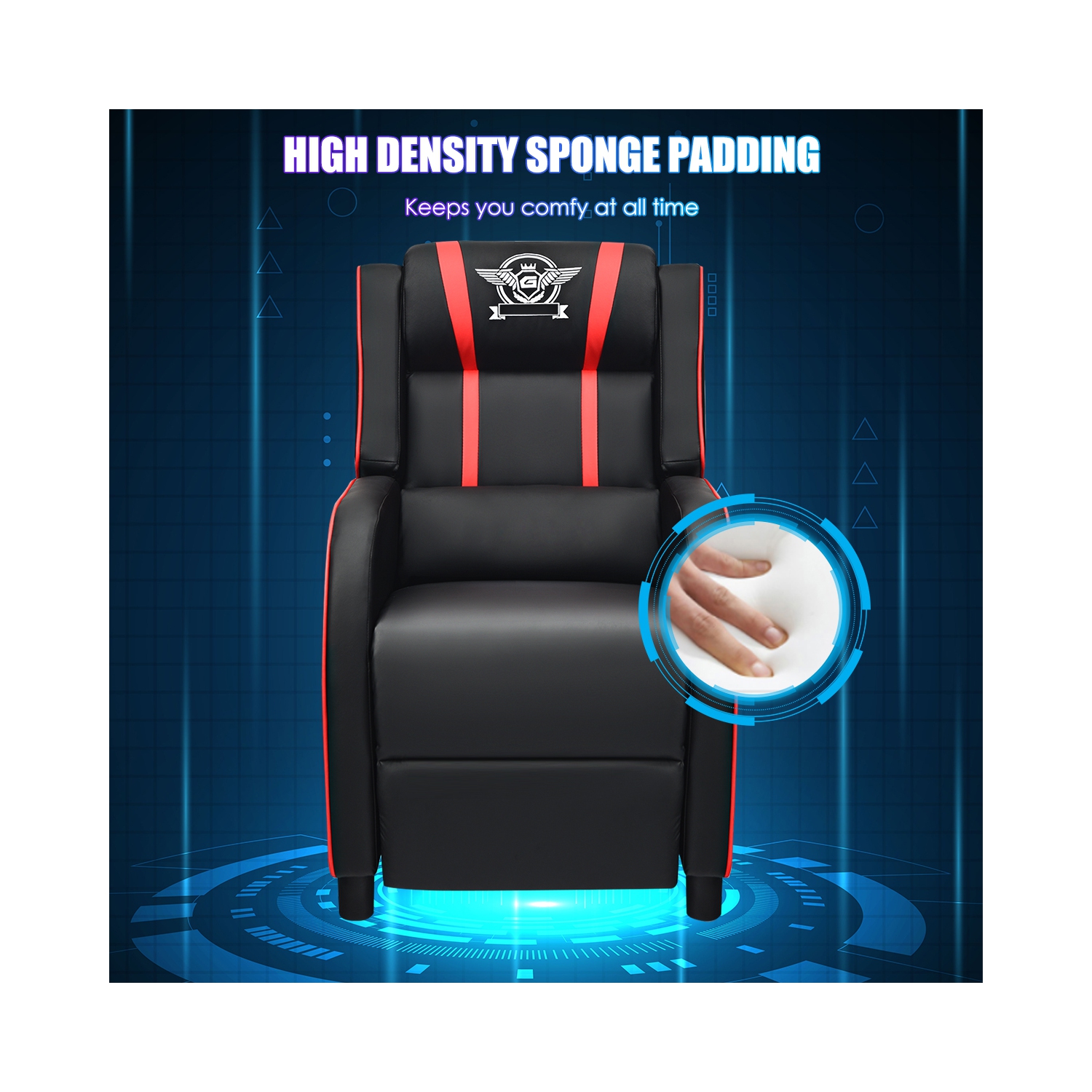 Topbuy PU Leather Gaming Recliner Chair Single Massage Lounge Sofa with Lumbar Cushion