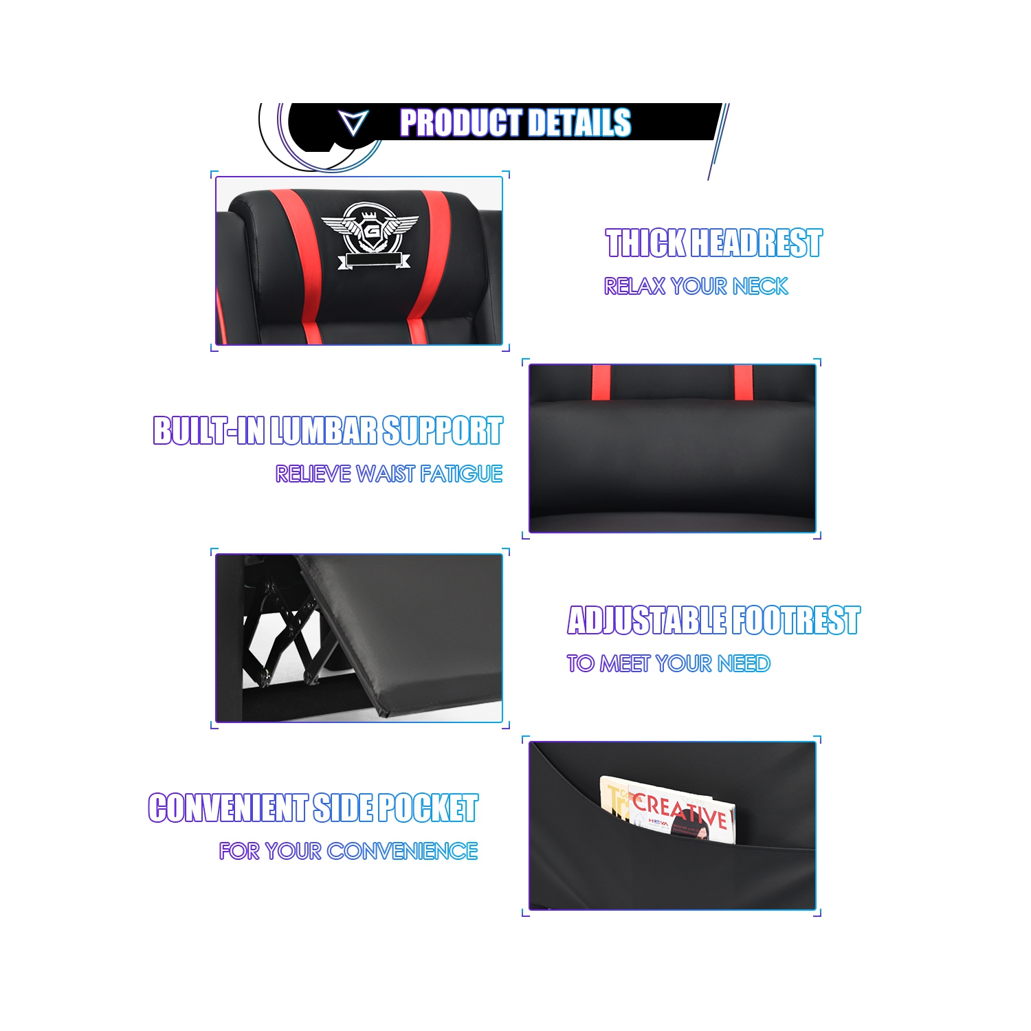 Topbuy PU Leather Gaming Recliner Chair Single Massage Lounge Sofa with Lumbar Cushion