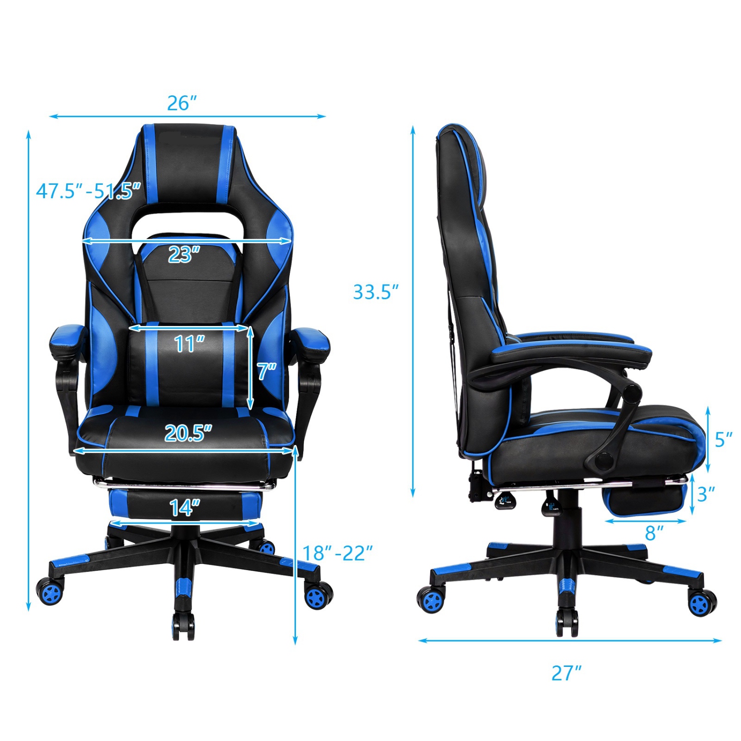 Topbuy Gaming Chair Height Adjustable with Cushion Ergonomic High Back