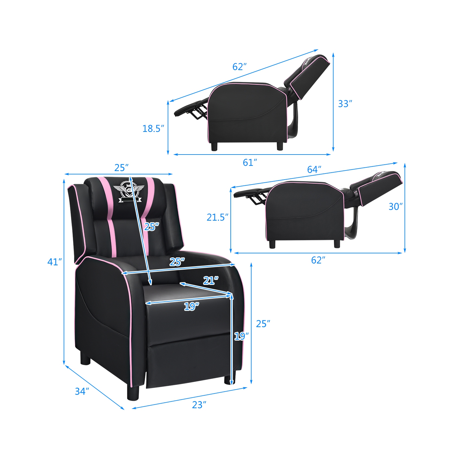 Topbuy PU Leather Gaming Recliner Chair Single Massage Lounge Sofa with Lumbar Cushion