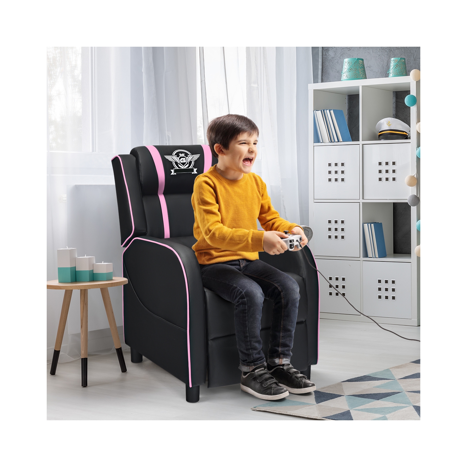 Topbuy PU Leather Gaming Recliner Chair Single Massage Lounge Sofa with Lumbar Cushion