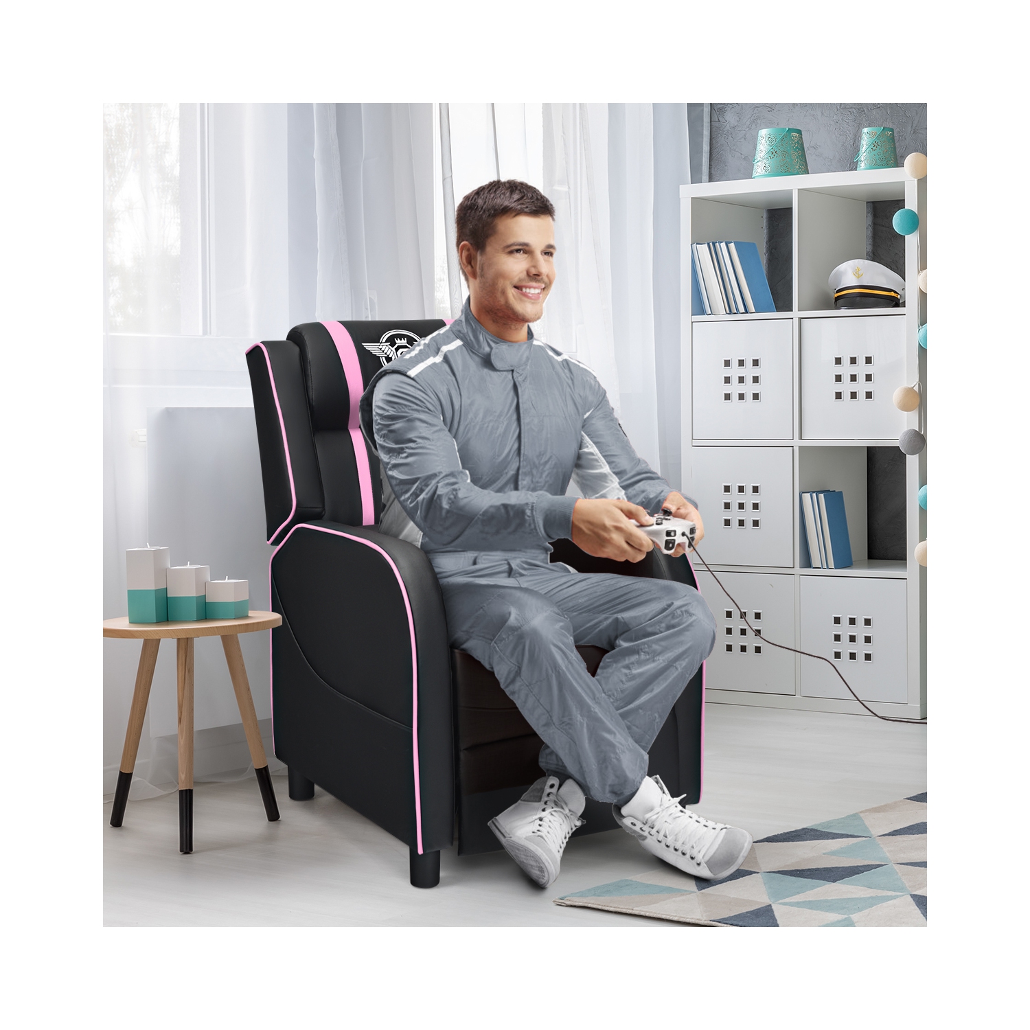 Topbuy PU Leather Gaming Recliner Chair Single Massage Lounge Sofa with Lumbar Cushion