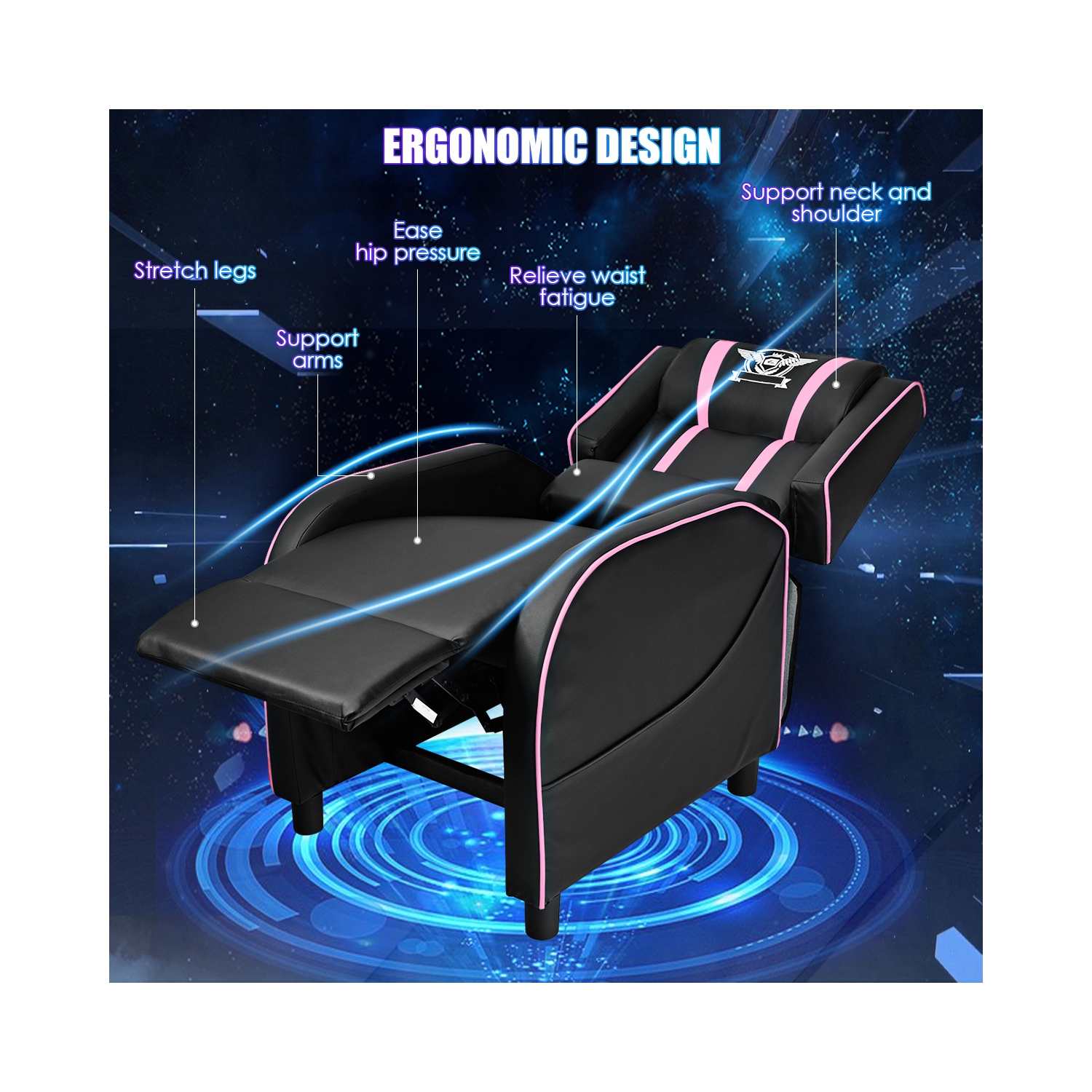 Topbuy PU Leather Gaming Recliner Chair Single Massage Lounge Sofa with Lumbar Cushion