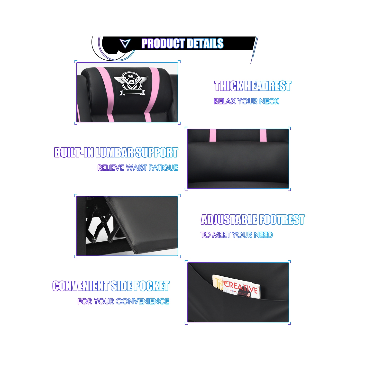 Topbuy PU Leather Gaming Recliner Chair Single Massage Lounge Sofa with Lumbar Cushion