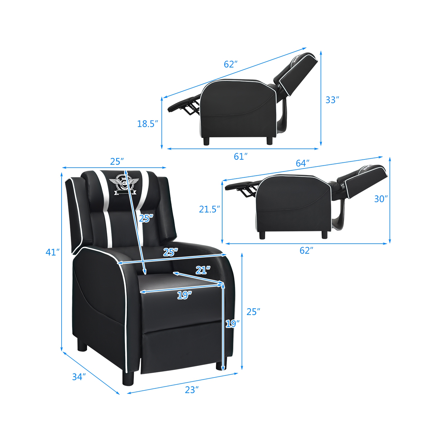 Topbuy PU Leather Gaming Recliner Chair Single Massage Lounge Sofa with Lumbar Cushion