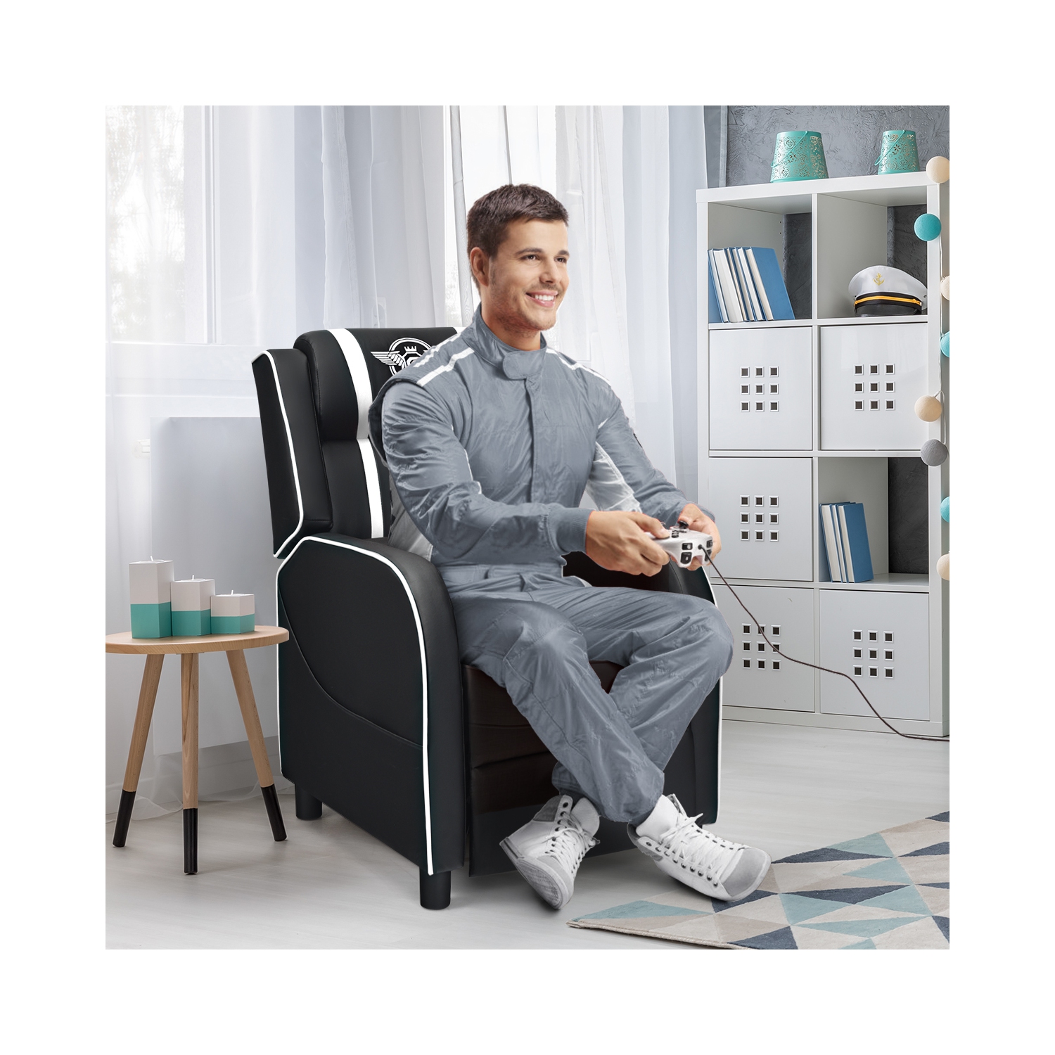 Topbuy PU Leather Gaming Recliner Chair Single Massage Lounge Sofa with Lumbar Cushion