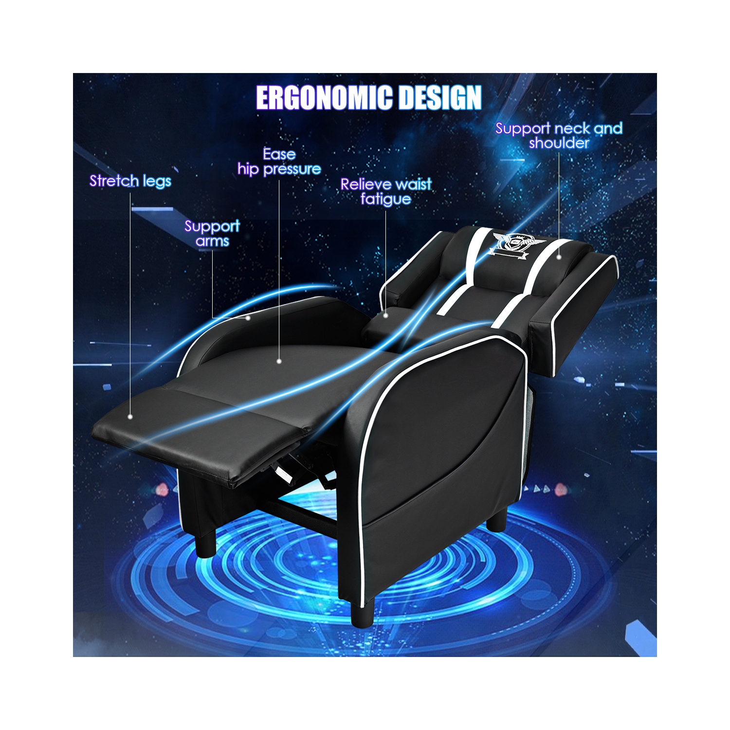 Topbuy PU Leather Gaming Recliner Chair Single Massage Lounge Sofa with Lumbar Cushion