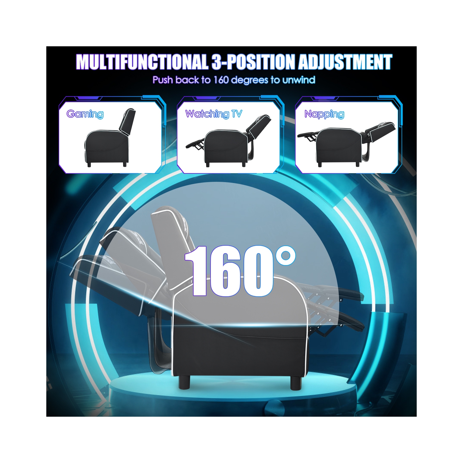 Topbuy PU Leather Gaming Recliner Chair Single Massage Lounge Sofa with Lumbar Cushion