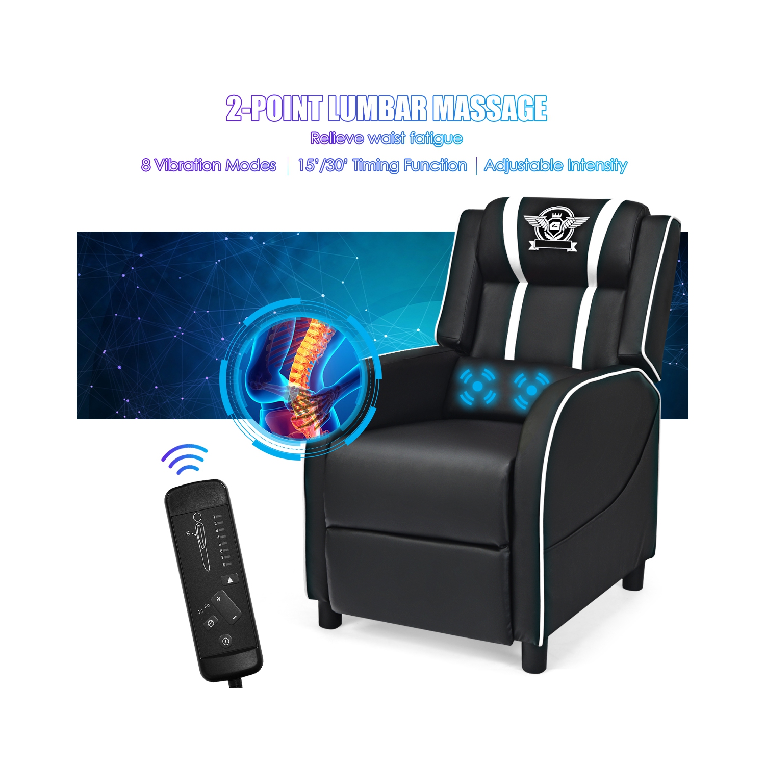 Topbuy PU Leather Gaming Recliner Chair Single Massage Lounge Sofa with Lumbar Cushion