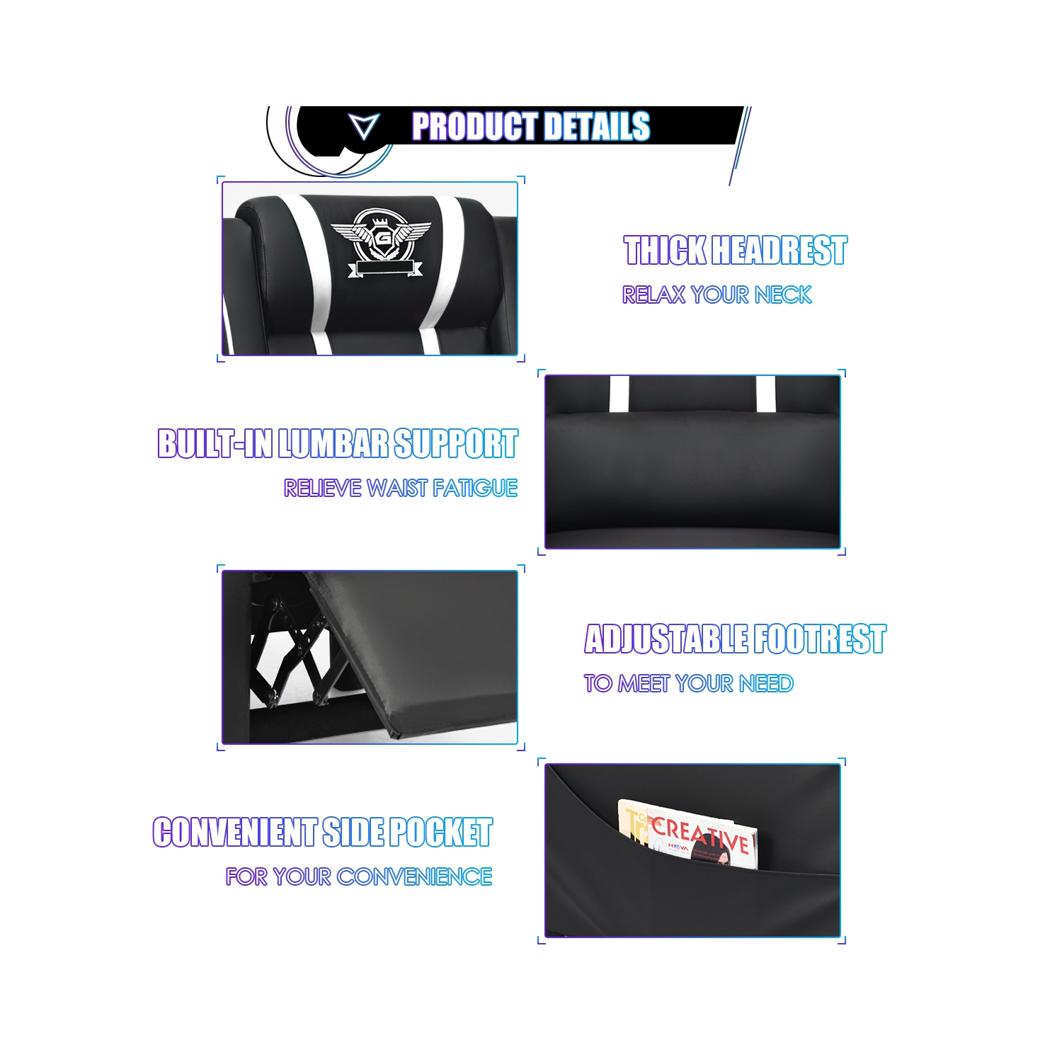 Topbuy PU Leather Gaming Recliner Chair Single Massage Lounge Sofa with Lumbar Cushion