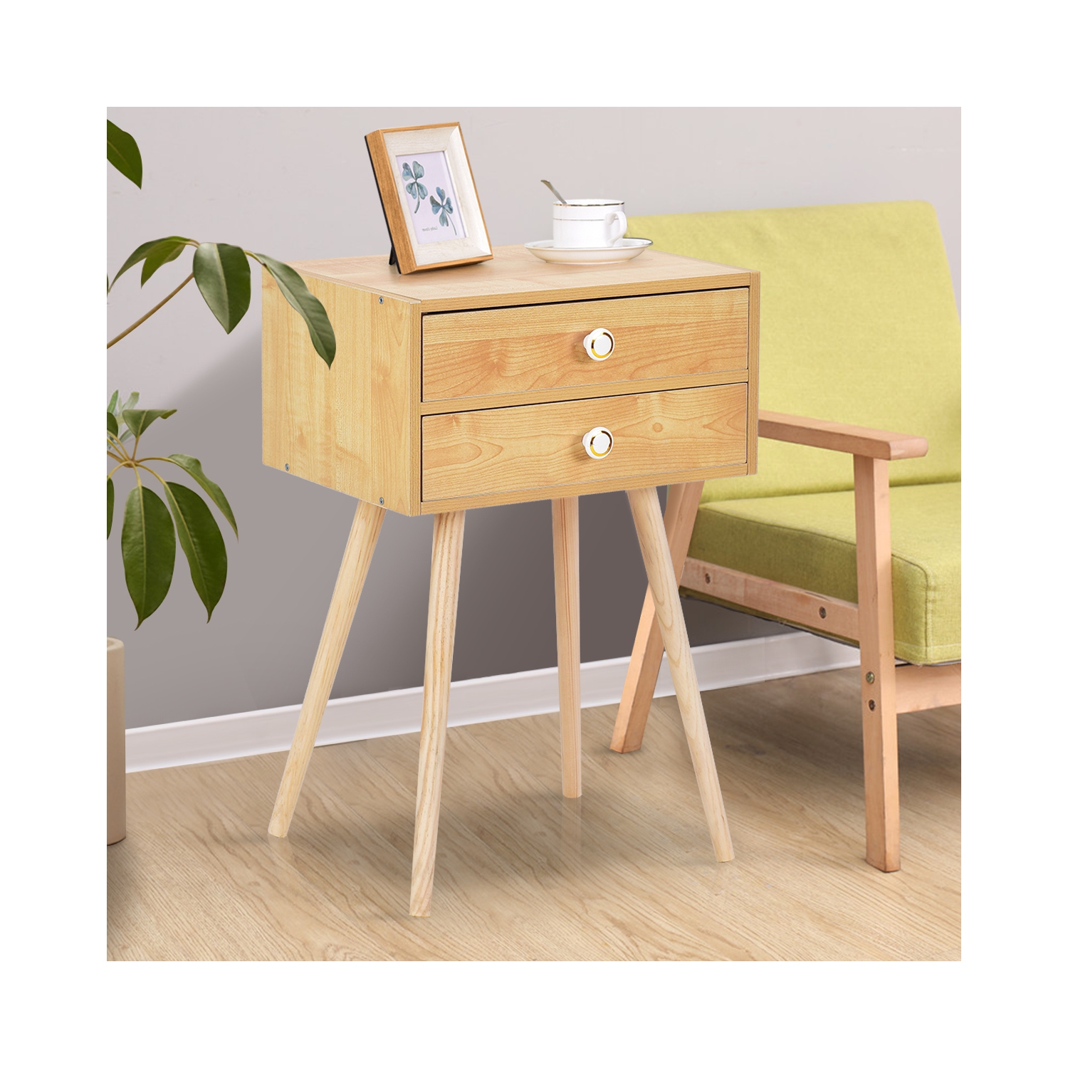 Topbuy Side End Table Nightstand 2 Drawers Bedroom Room Furniture