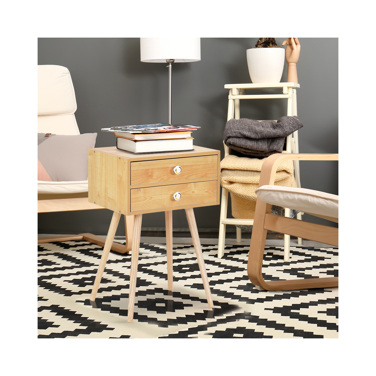 Topbuy Side End Table Nightstand 2 Drawers Bedroom Room Furniture