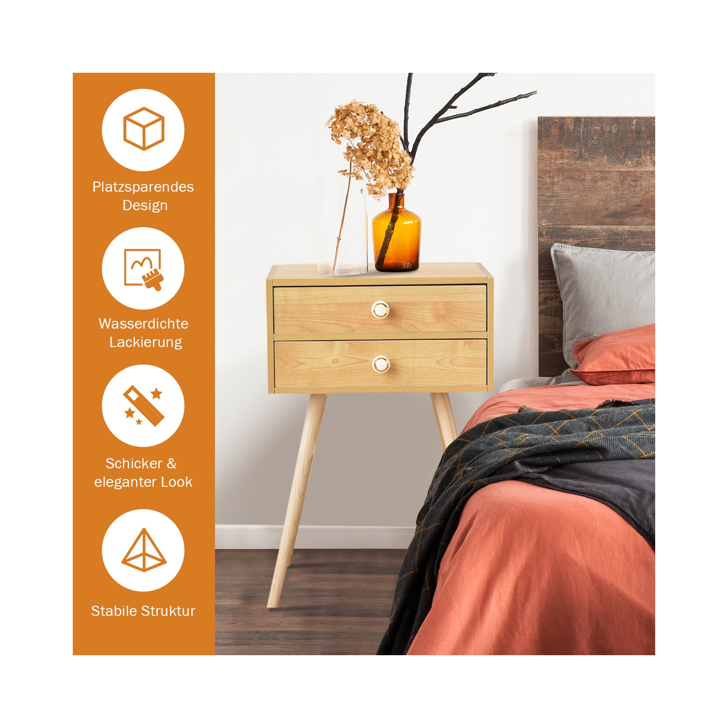 Topbuy Side End Table Nightstand 2 Drawers Bedroom Room Furniture