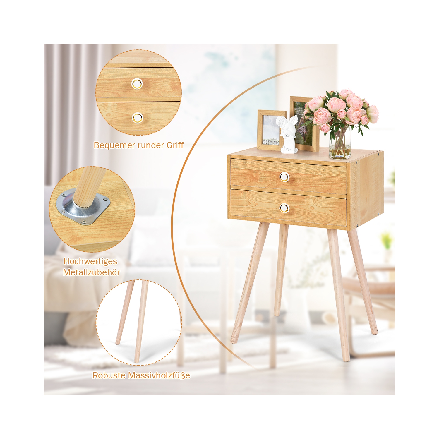 Topbuy Side End Table Nightstand 2 Drawers Bedroom Room Furniture