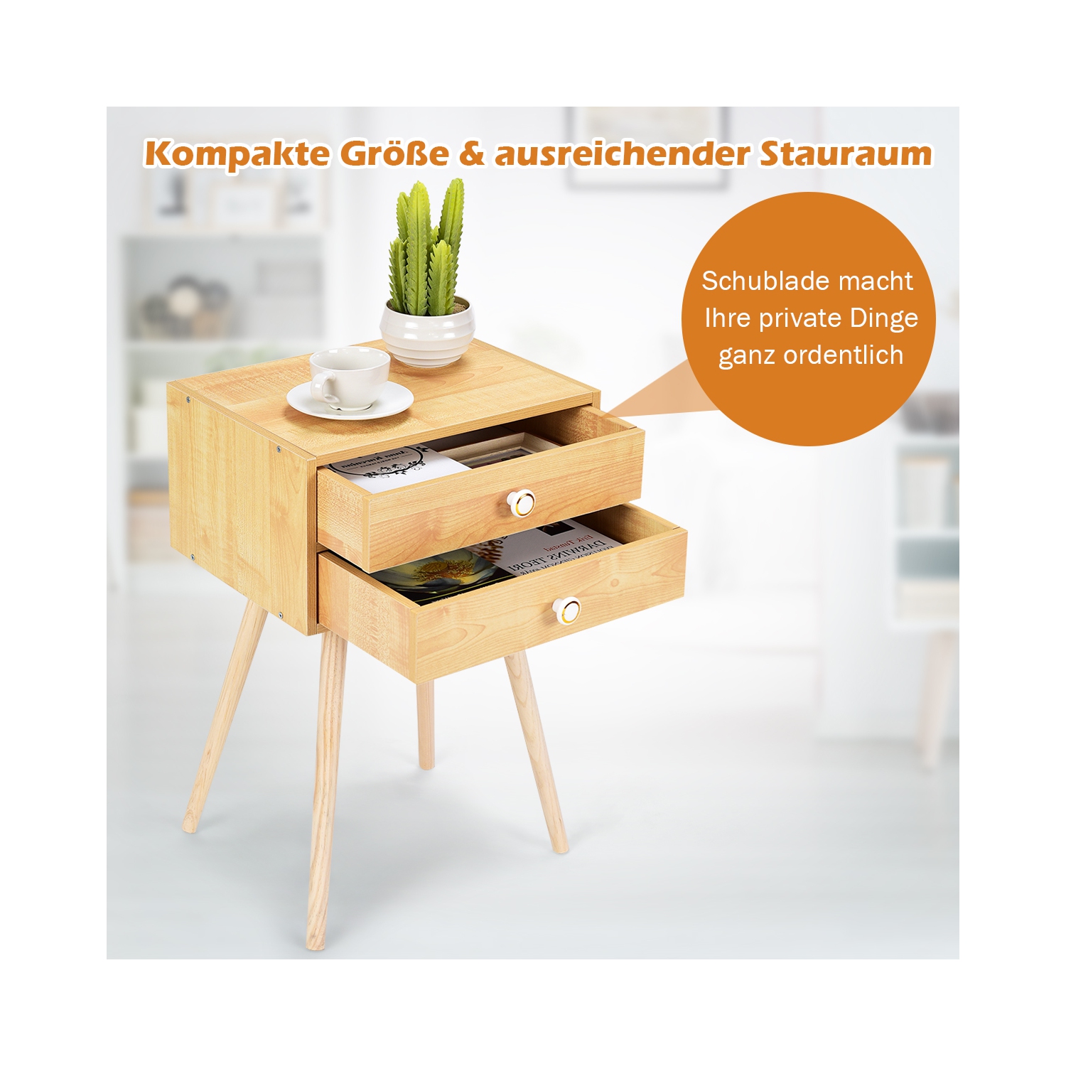 Topbuy Side End Table Nightstand 2 Drawers Bedroom Room Furniture