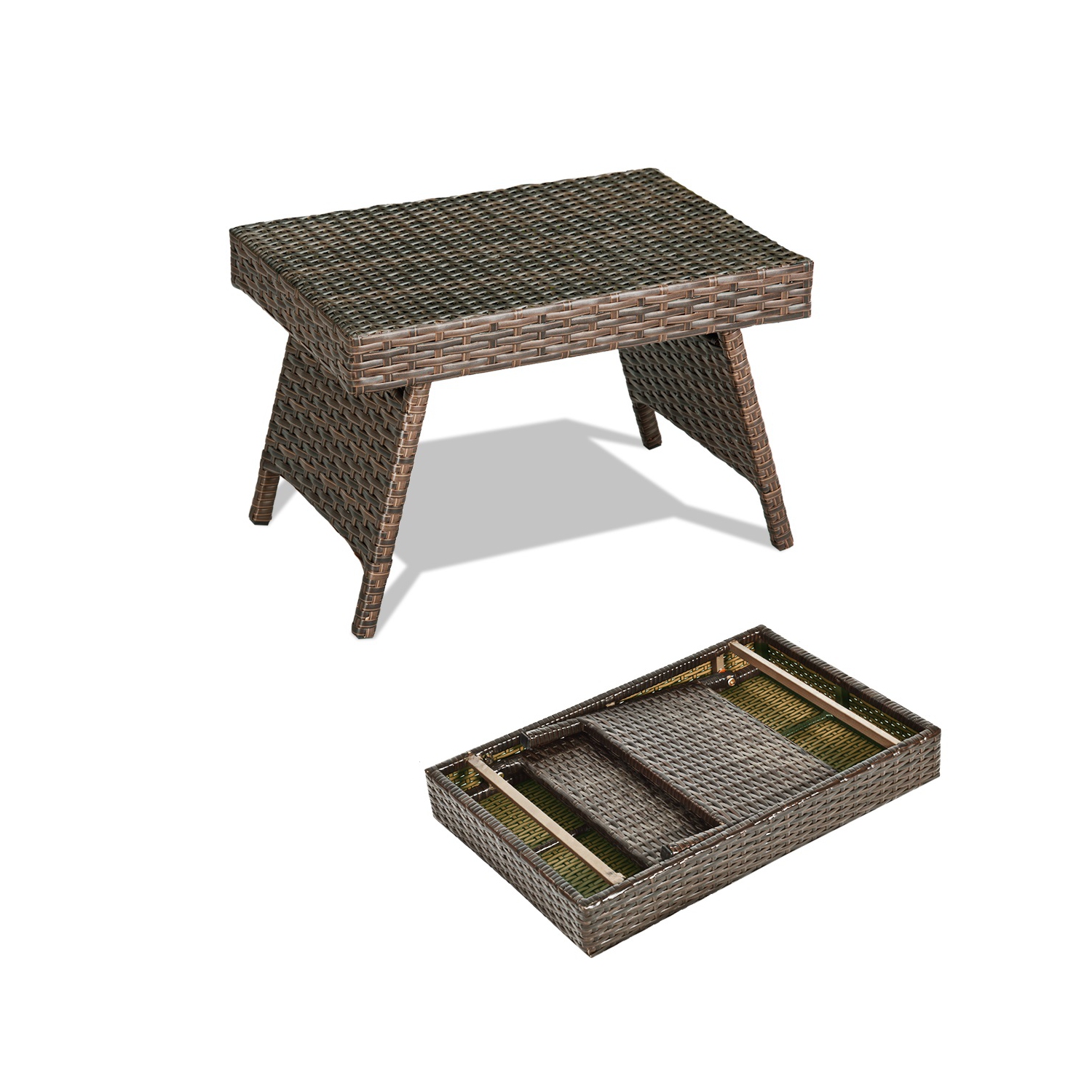 Table basse d’appoint pliante en rotin et osier à hauteur réglable de PatioJoy