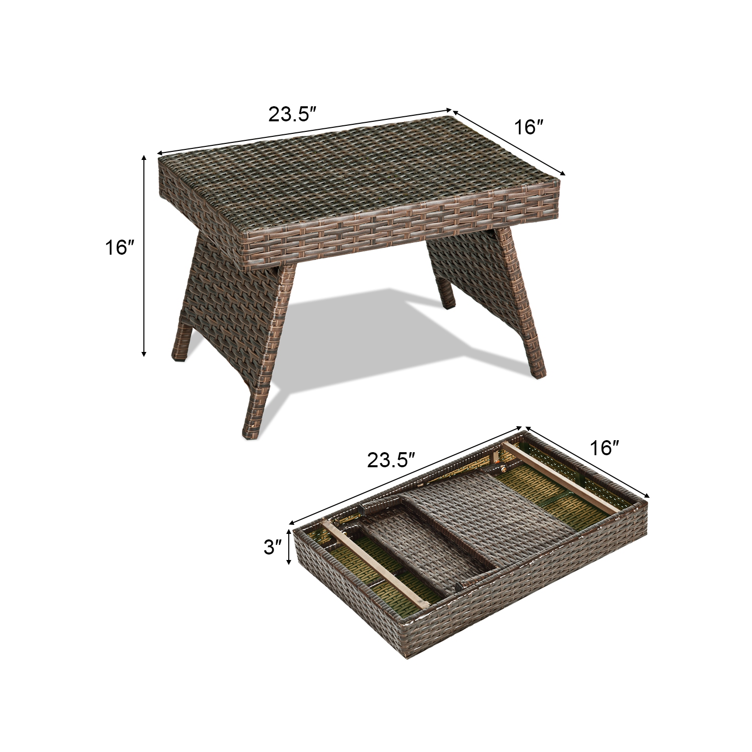 Table basse d’appoint pliante en rotin et osier à hauteur réglable de PatioJoy