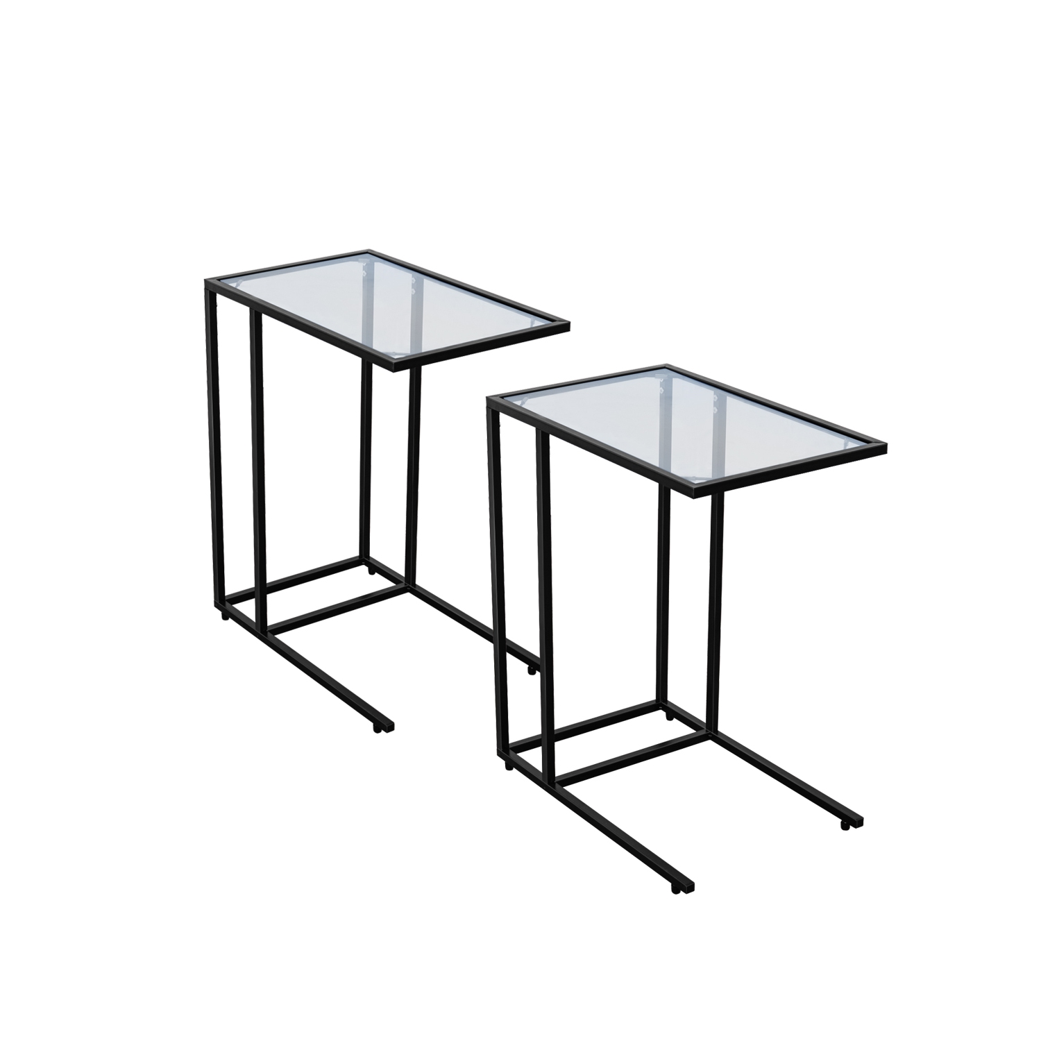 Topbuy 2PCS Coffee Tray End Table Side TV Stand Lap Snack Teapoy w/ Clear Glass Top