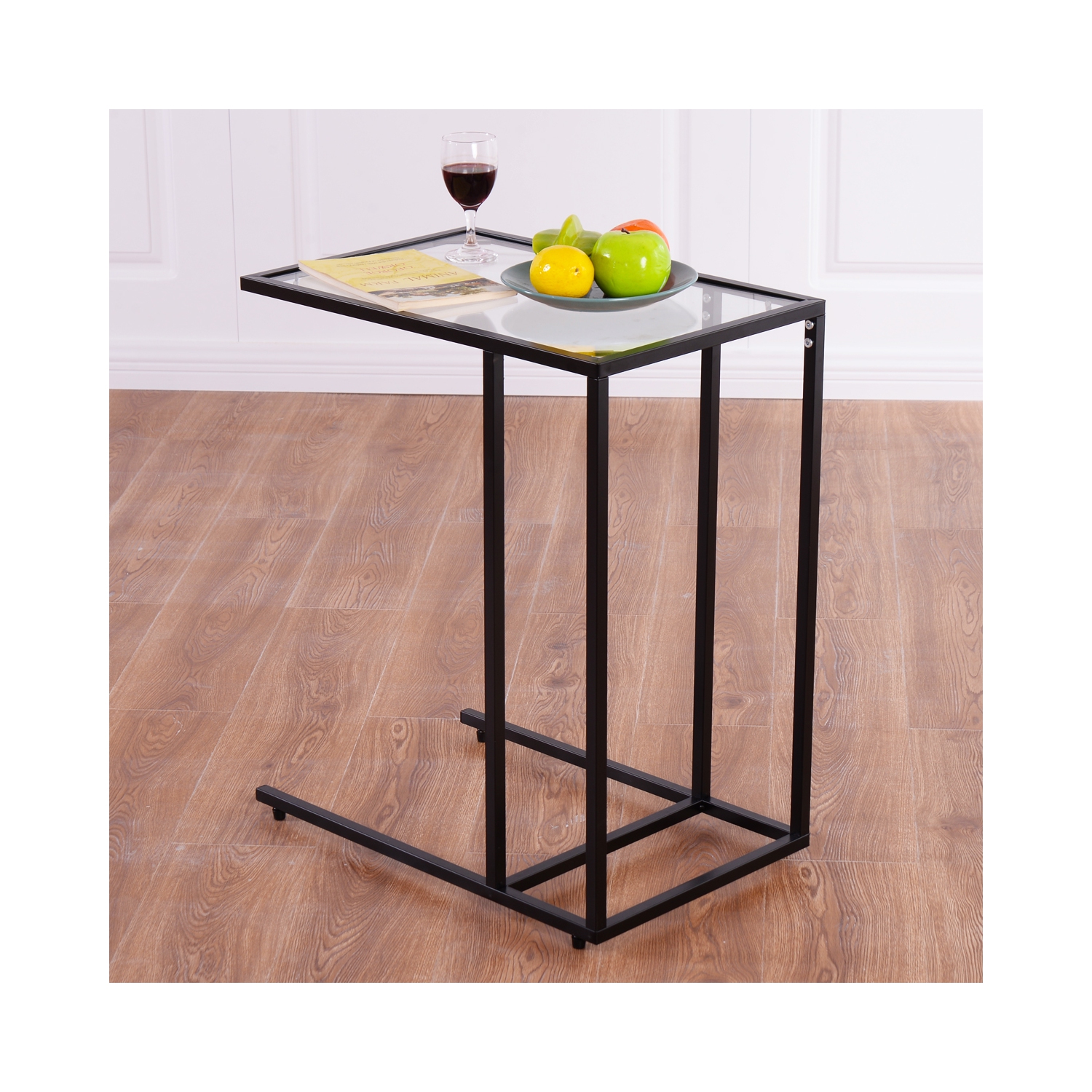 Topbuy 2PCS Coffee Tray End Table Side TV Stand Lap Snack Teapoy w/ Clear Glass Top