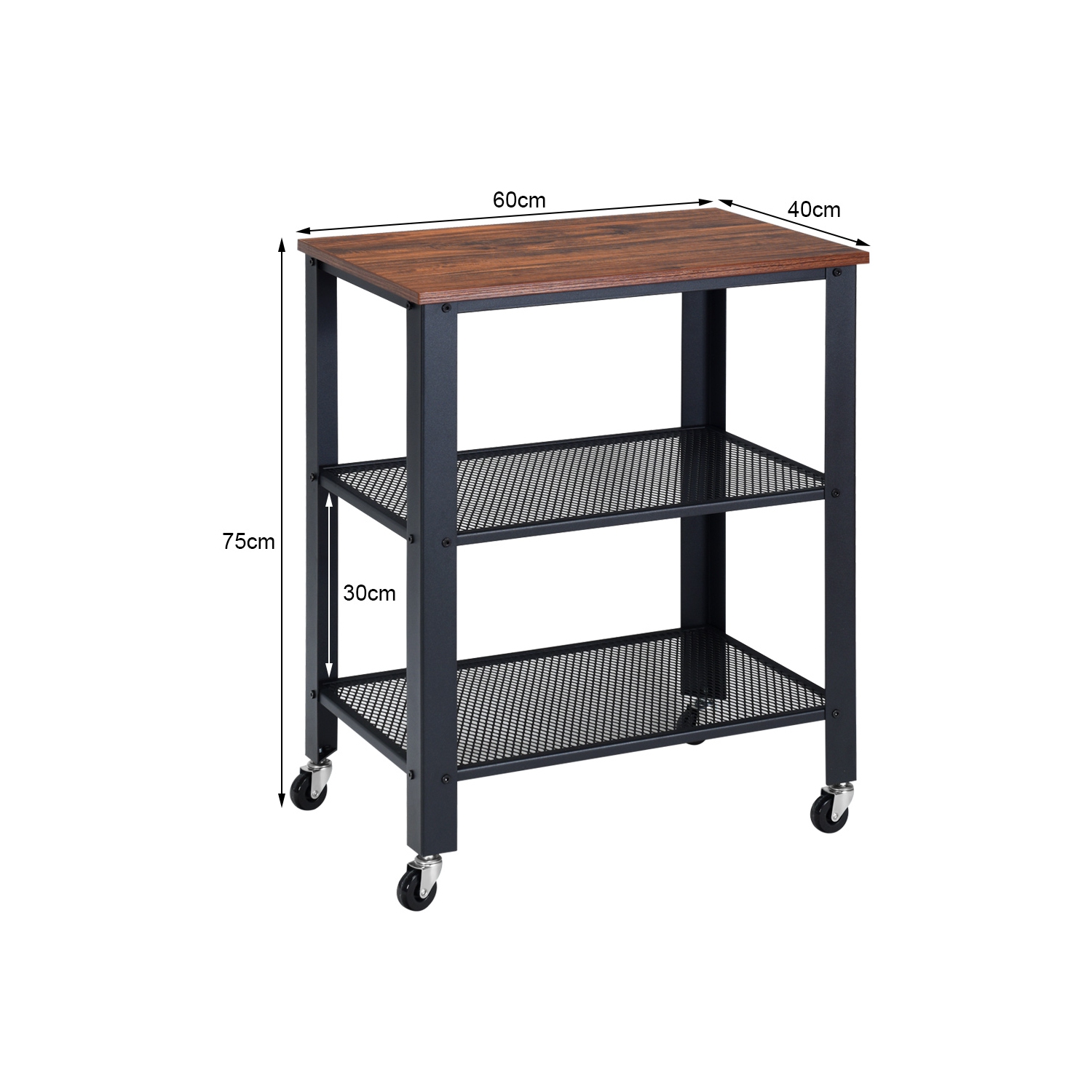 Topbuy Kitchen Utility Cart Industrial Coffee End Table w/Wheels Black/Sliver