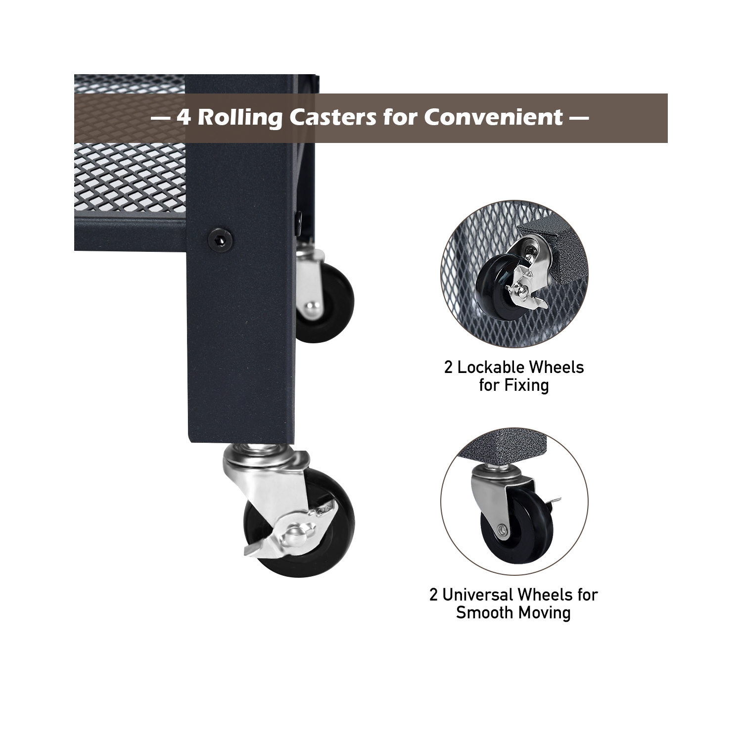 Topbuy Kitchen Utility Cart Industrial Coffee End Table w/Wheels Black/Sliver